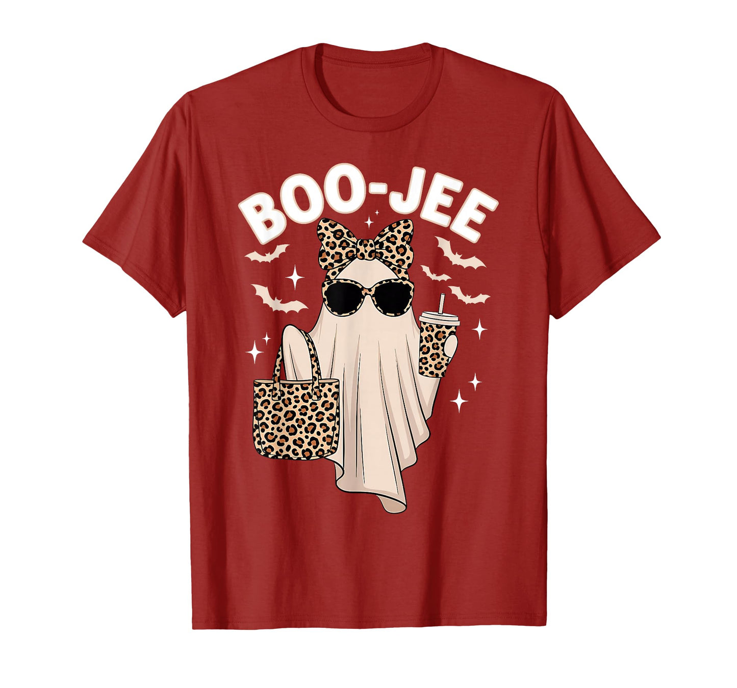 Coquette Leopard Ghost Coffee Boo-JEE Halloween Boujee Ghost T-Shirt