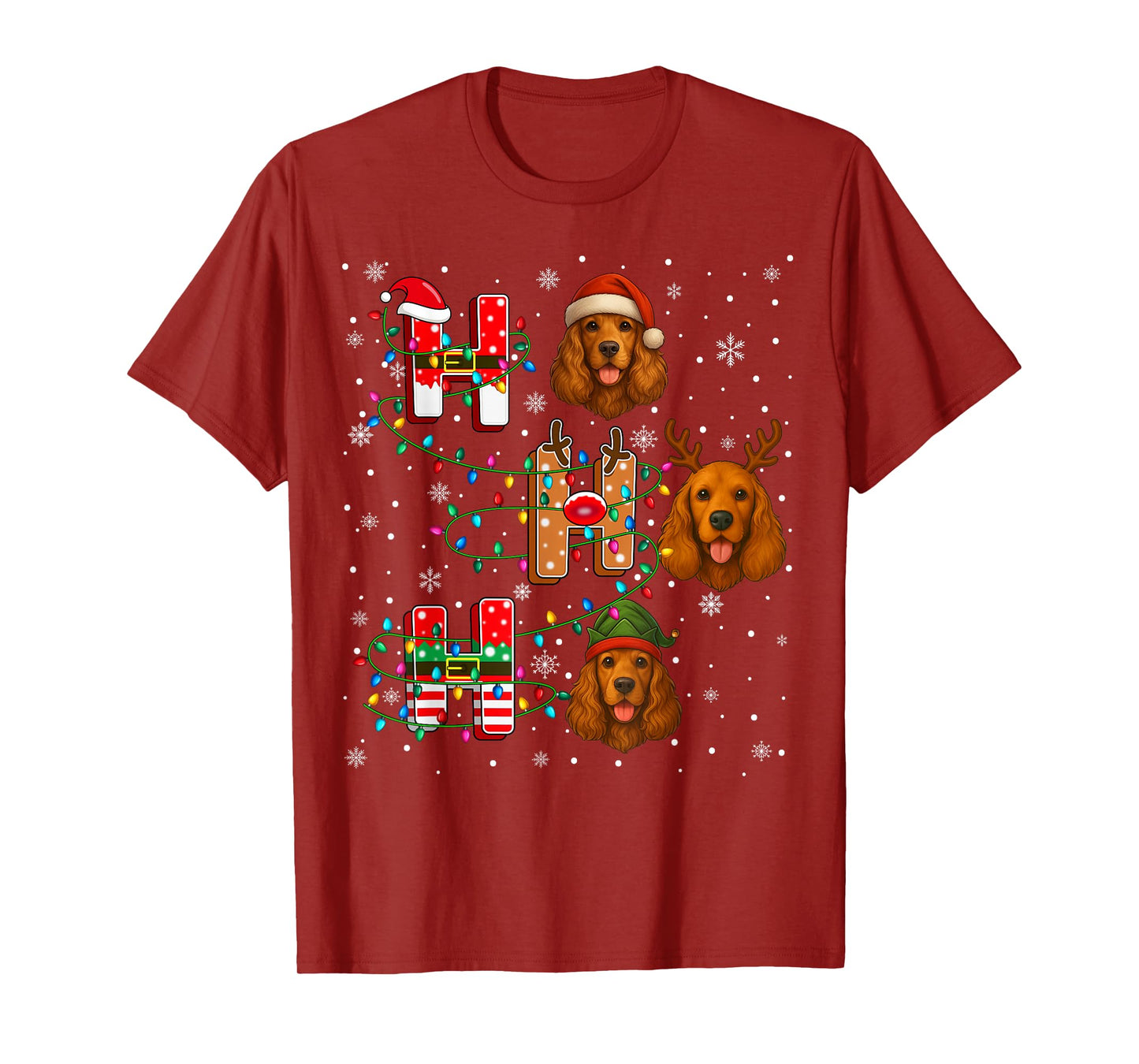 Ho Ho Ho Santa Reindeer Hat Elf American Cocker Spaniel Dog T-Shirt
