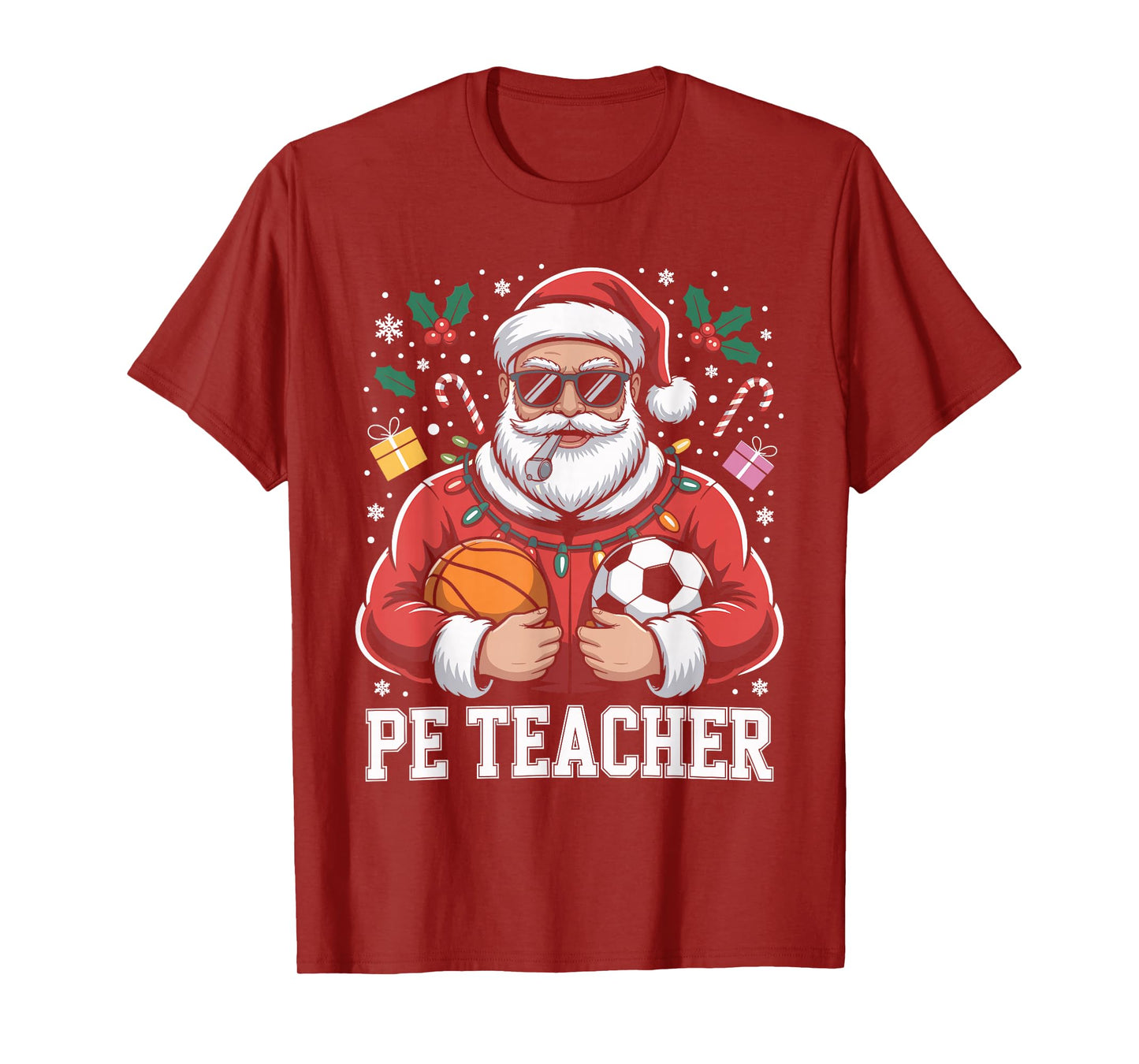 PE Teacher Christmas Santa Physical Education Xmas T-Shirt