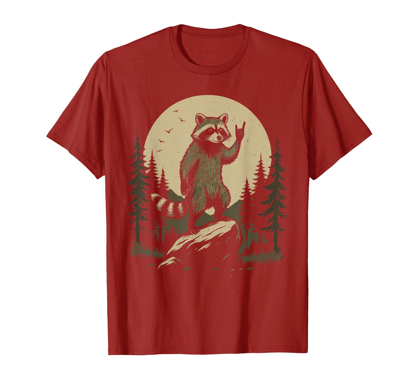 Cool Raccoon Standing On Rock Forest Moon Vintage T-Shirt