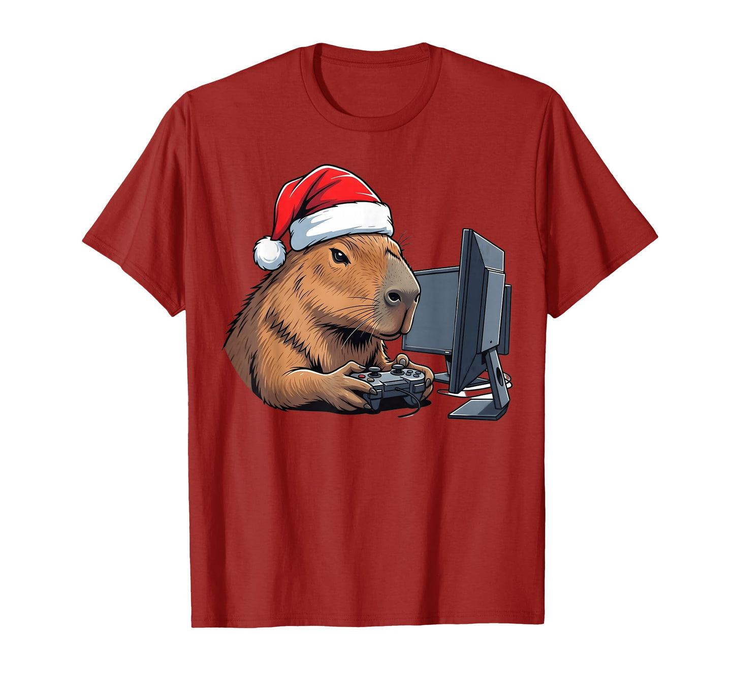 Christmas Capybara Video Games Gamer Santa Xmas Boys Gaming T-Shirt