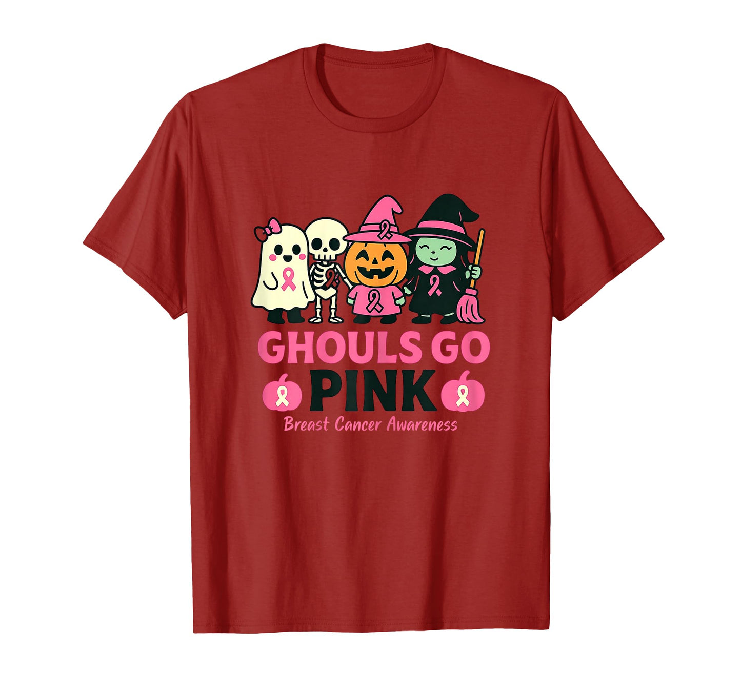 Ghouls Go Pink Breast Cancer Awareness Halloween Ghost Witch T-Shirt