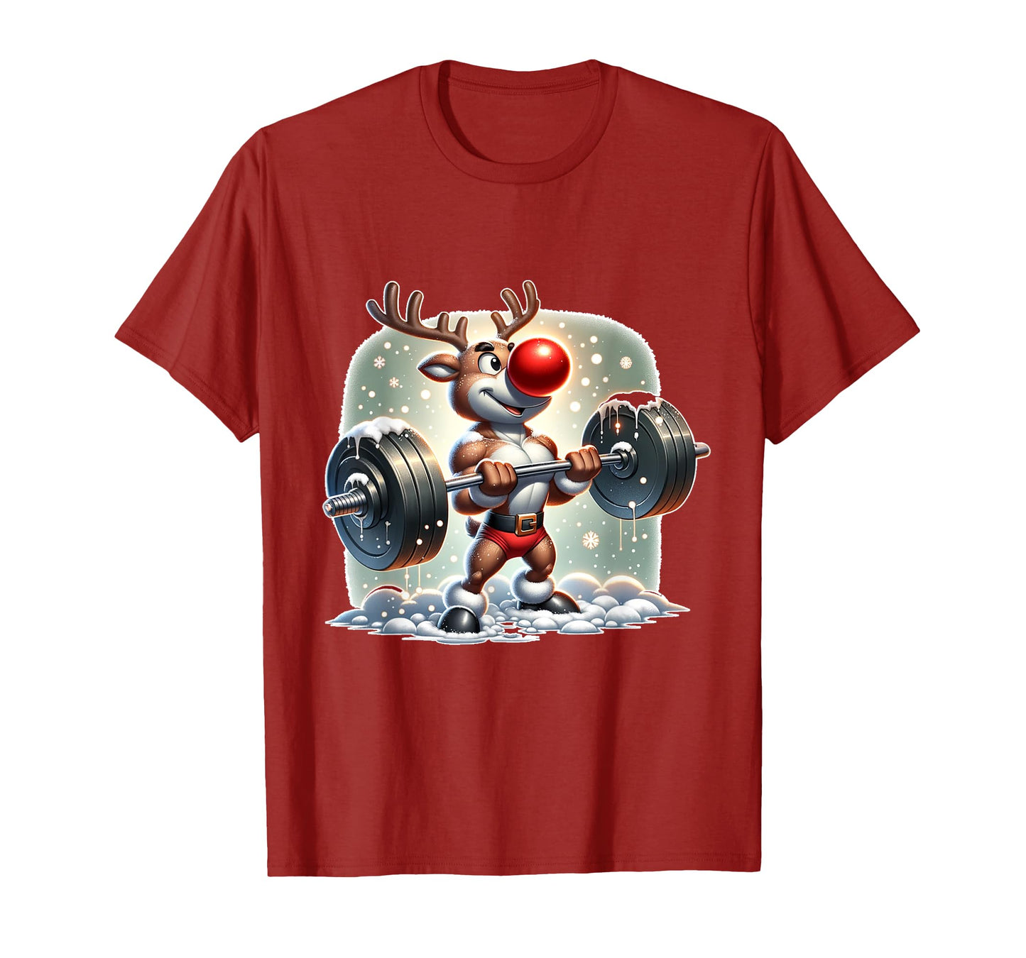 Rudolph The Red Nose Reindeer Workout Gym Weightlifter Funny T-Shirt
