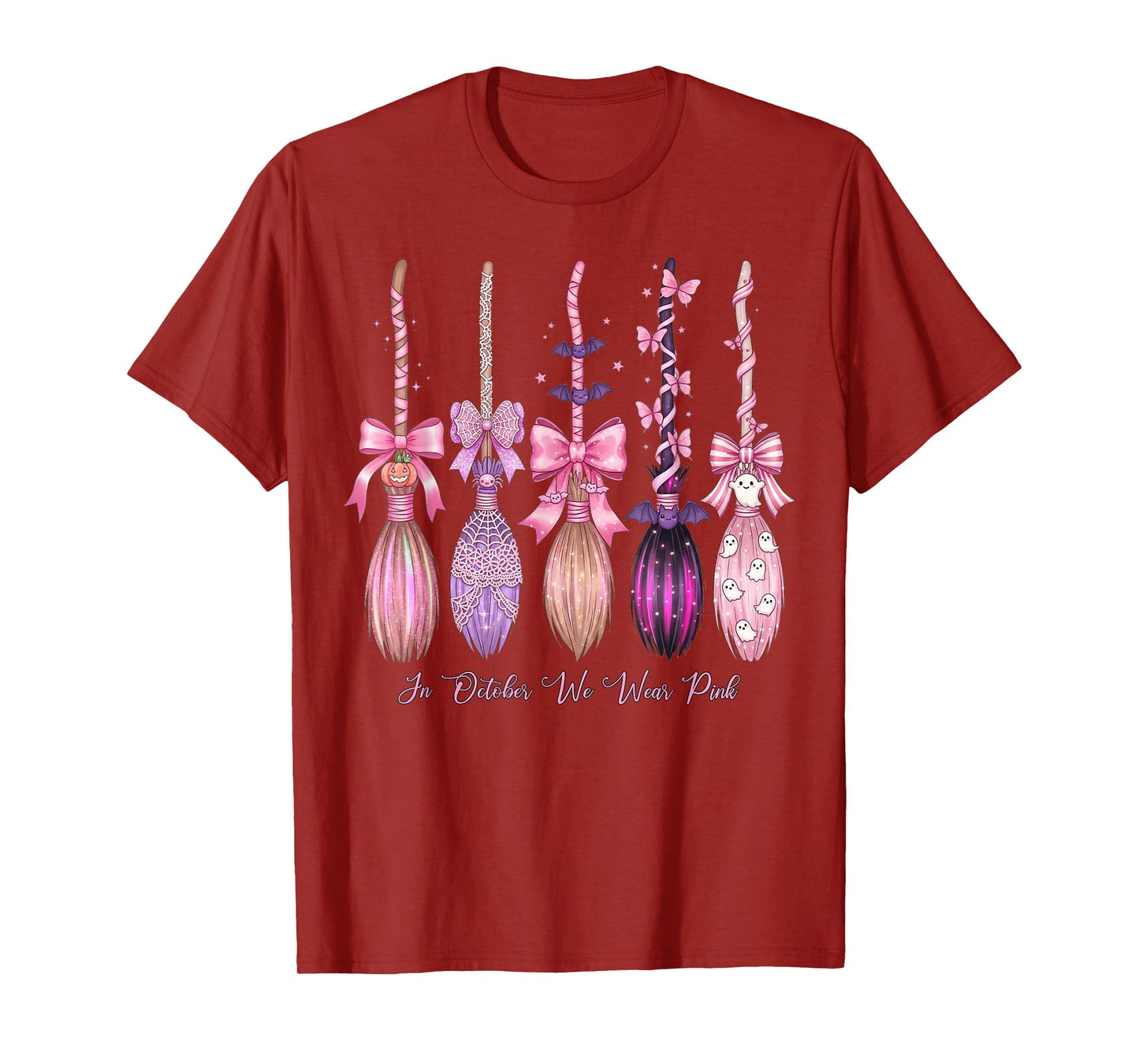 Retro in October We Wear Pink Witch Breast Cancer Awareness T-Shirt