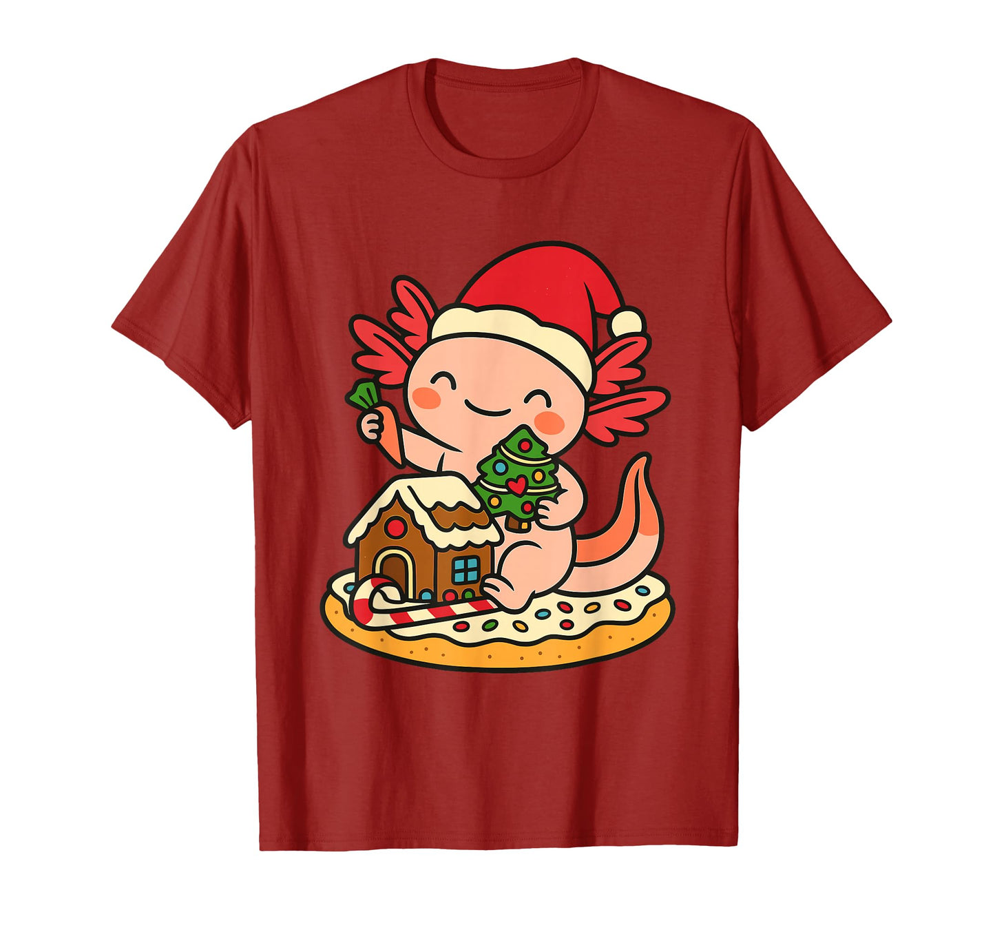 Cute Christmas Axolotl Gingerbread Holiday Scene T-Shirt