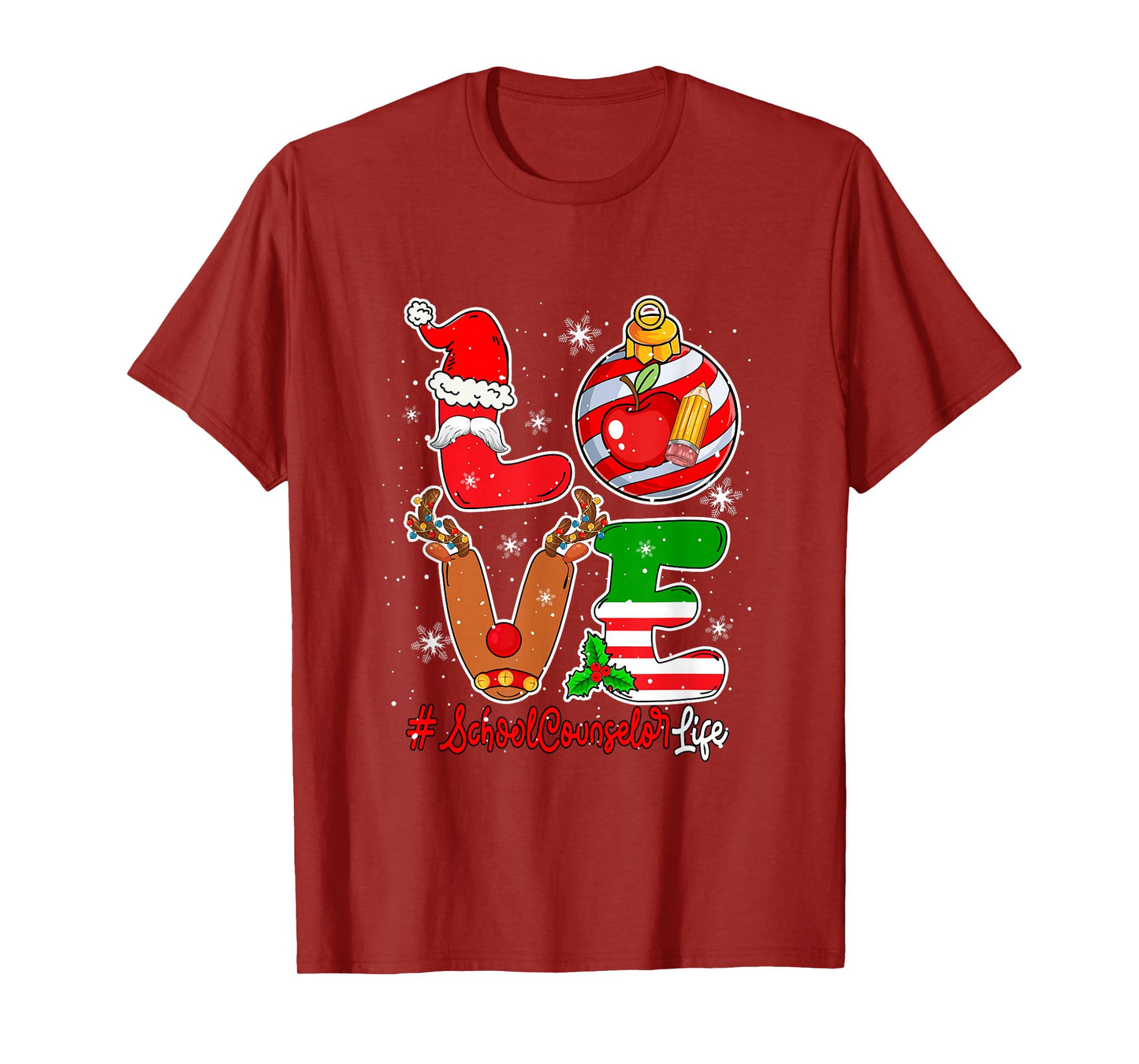 Love School Counselor Christmas Santa Reindeer Job Team T-Shirt