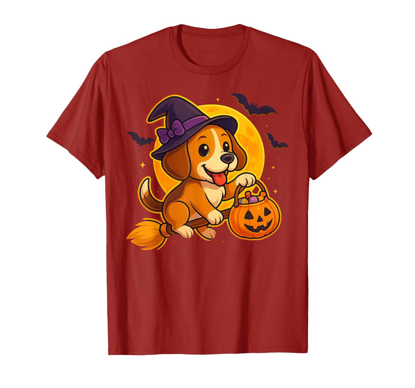Cute Dog Witch Pumpkin Halloween Costume Boys Girls T-Shirt