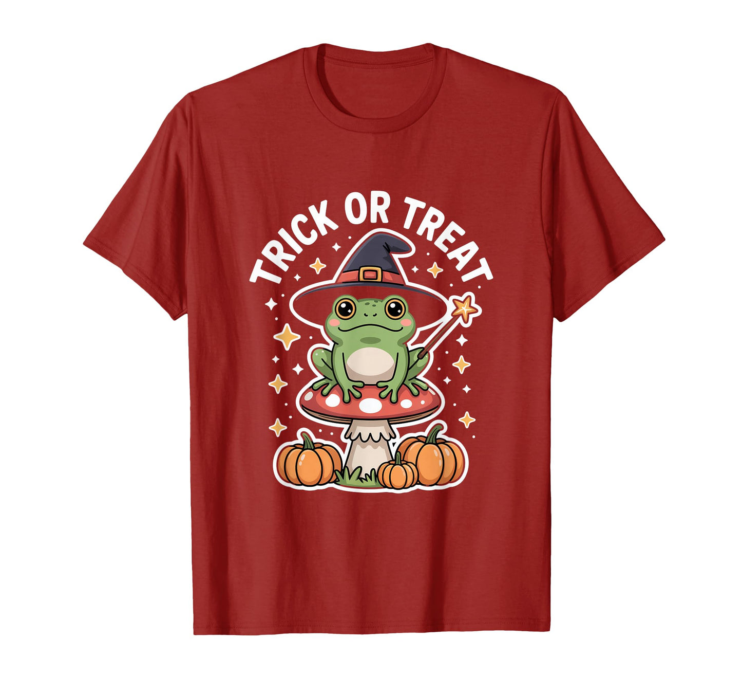 Trick Or Treat Witch Frog On Mushroom Halloween T-Shirt