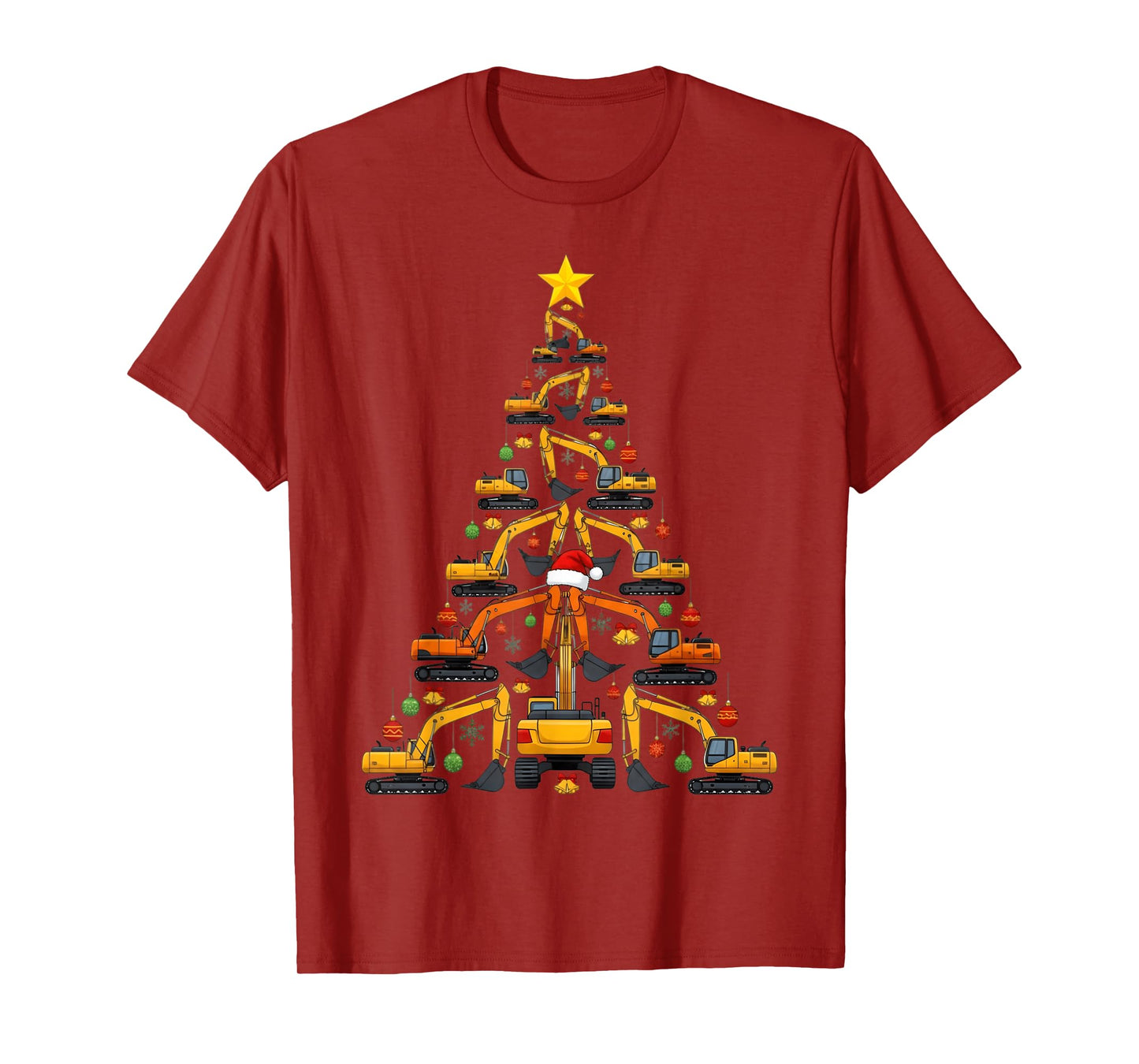 Cute Excavator Christmas Tree Construction Xmas Boys Kids T-Shirt