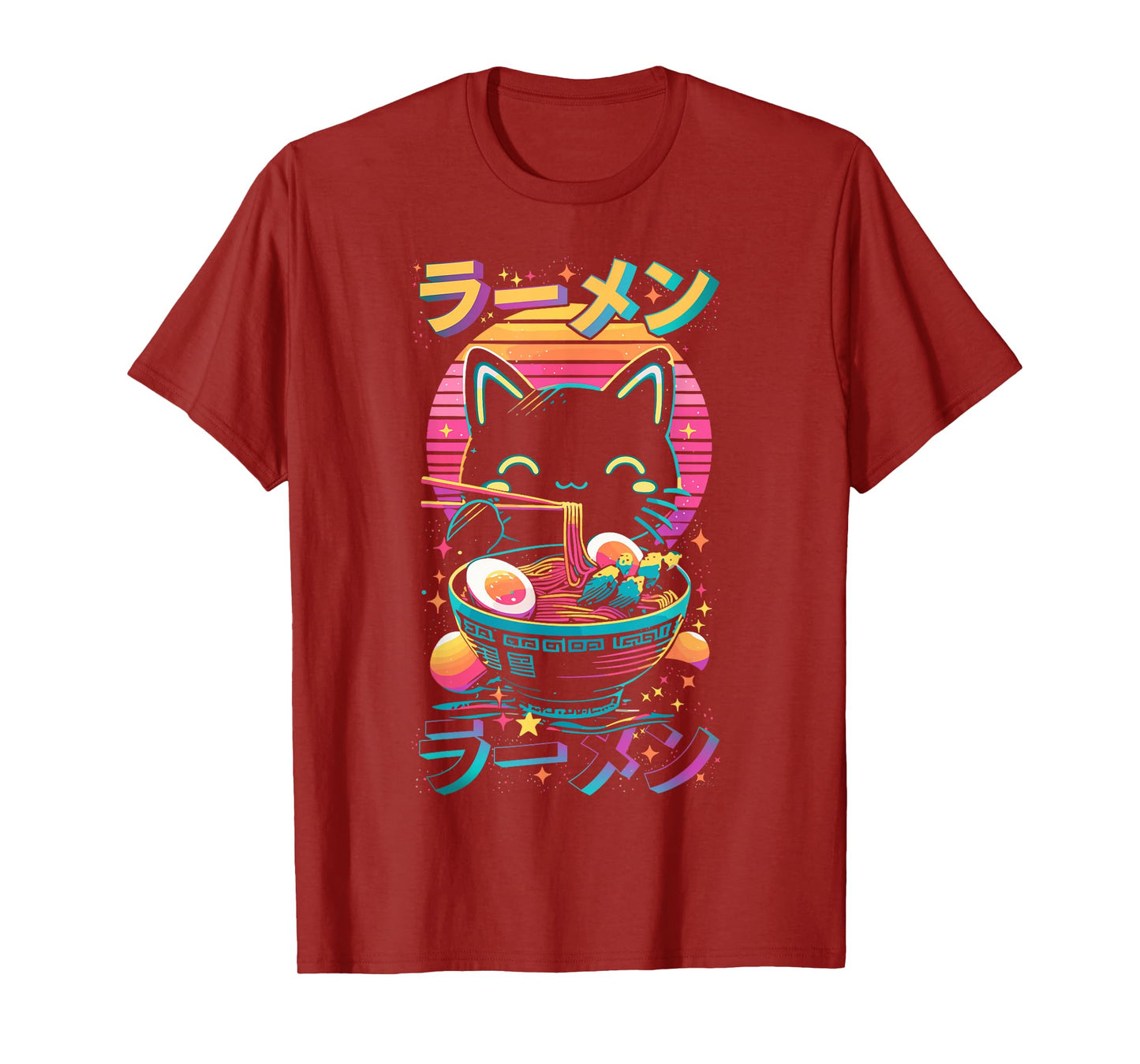 Anime Cat Eats Ramen Retro Kawaii Ramen Cat T-Shirt