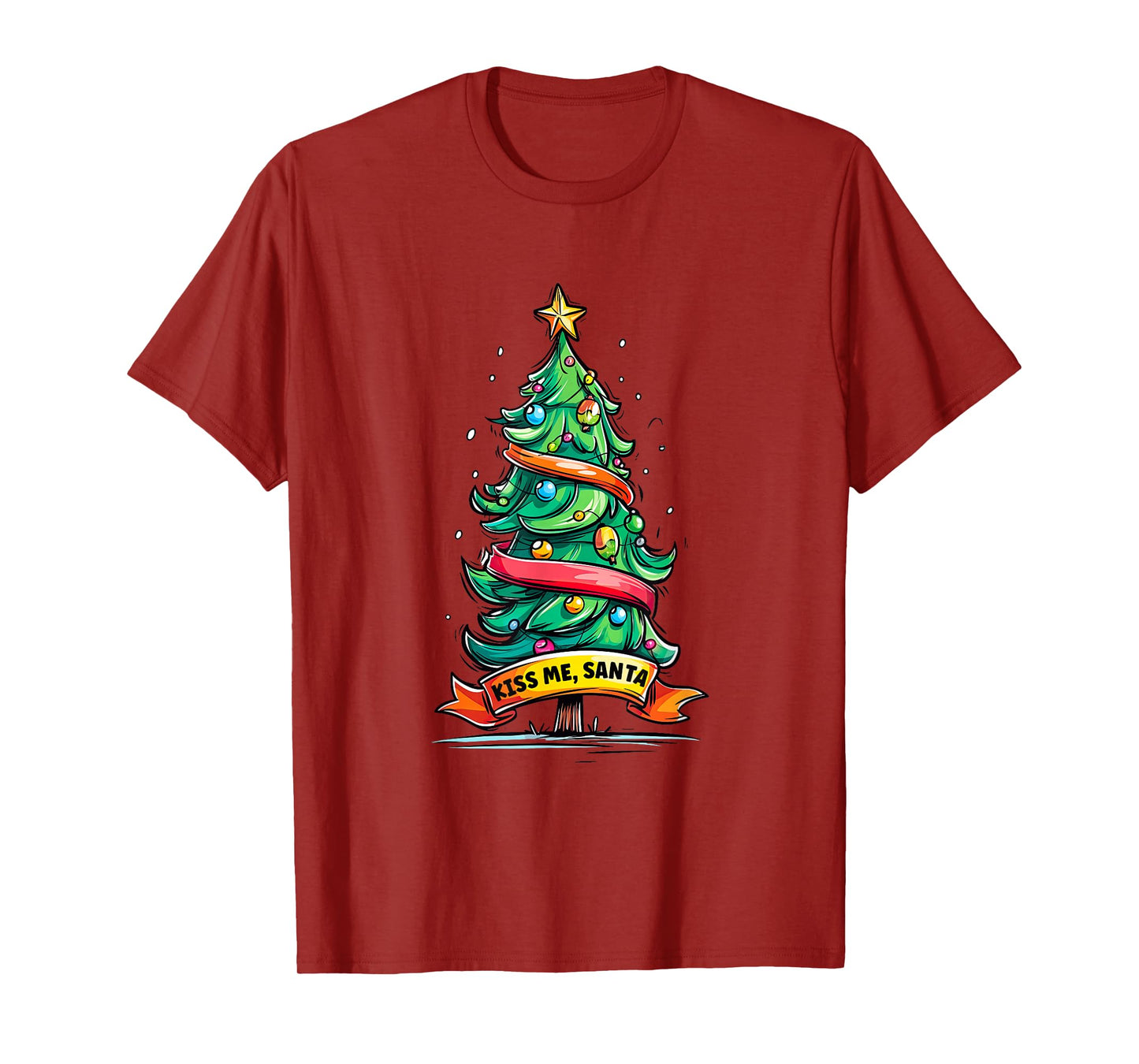Funny Xmas Tree with Kiss me, Santa Speech for Festive Days T-Shirt