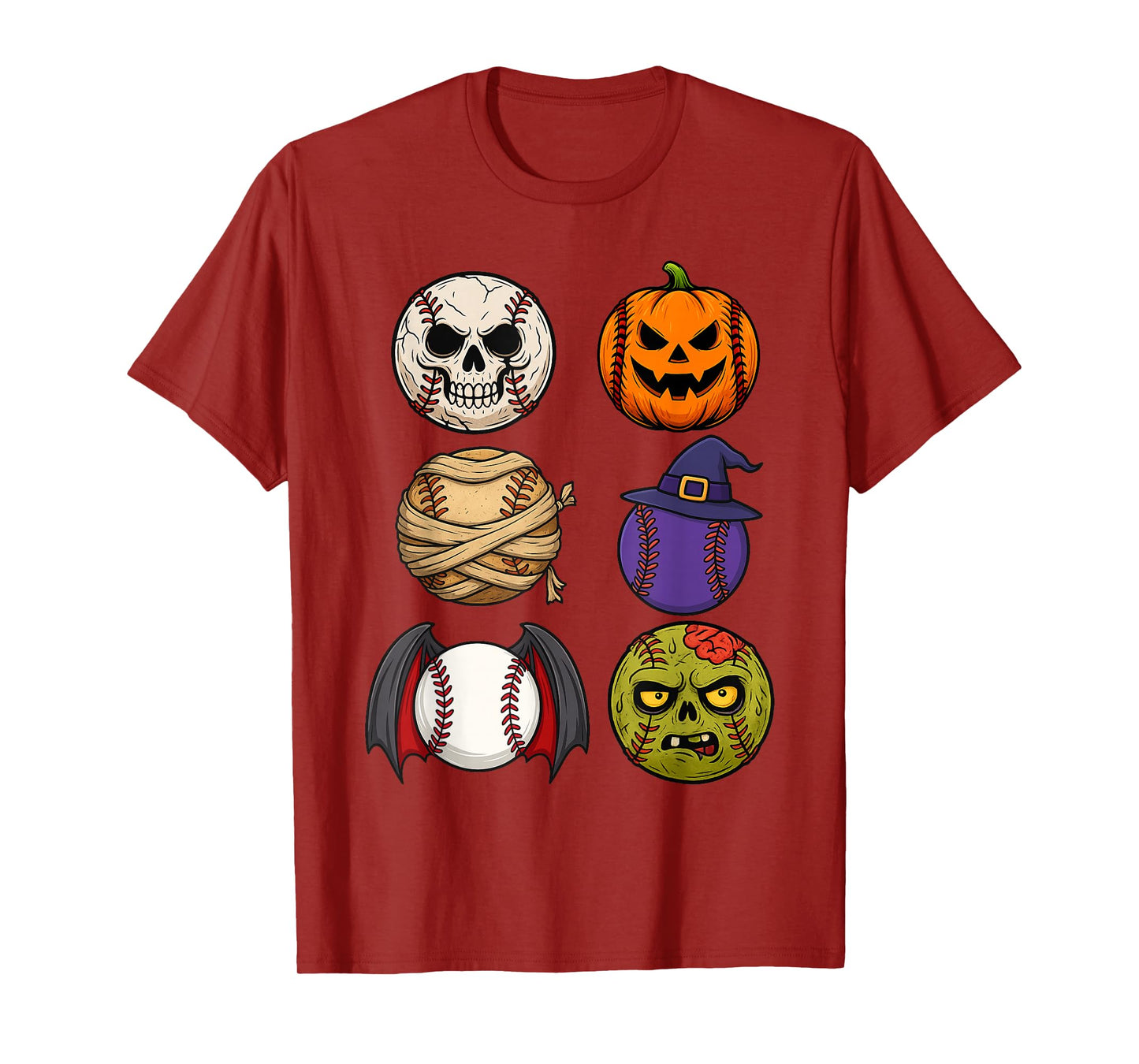 Halloween Skeleton Pumpkin Mummy Vampire Zombie Baseball T-Shirt