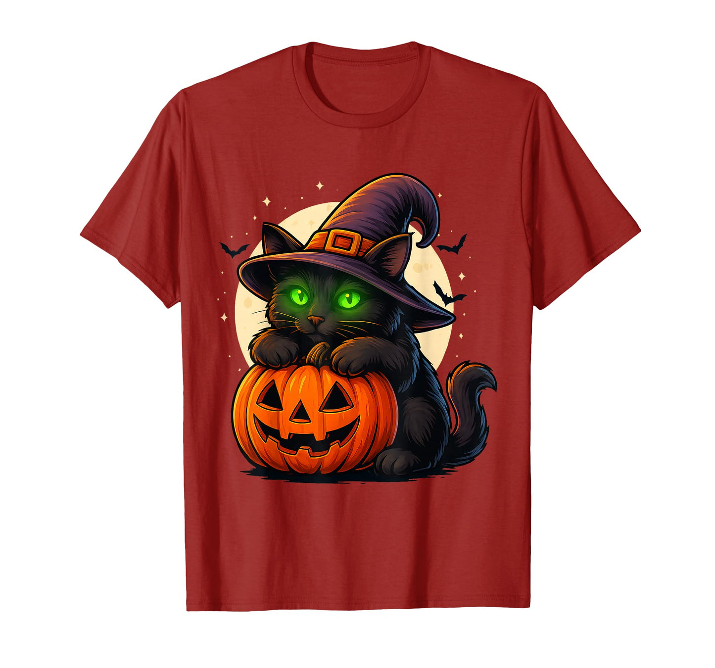 Cute Black Cat with Pumpkin Witch Hat Halloween T-Shirt