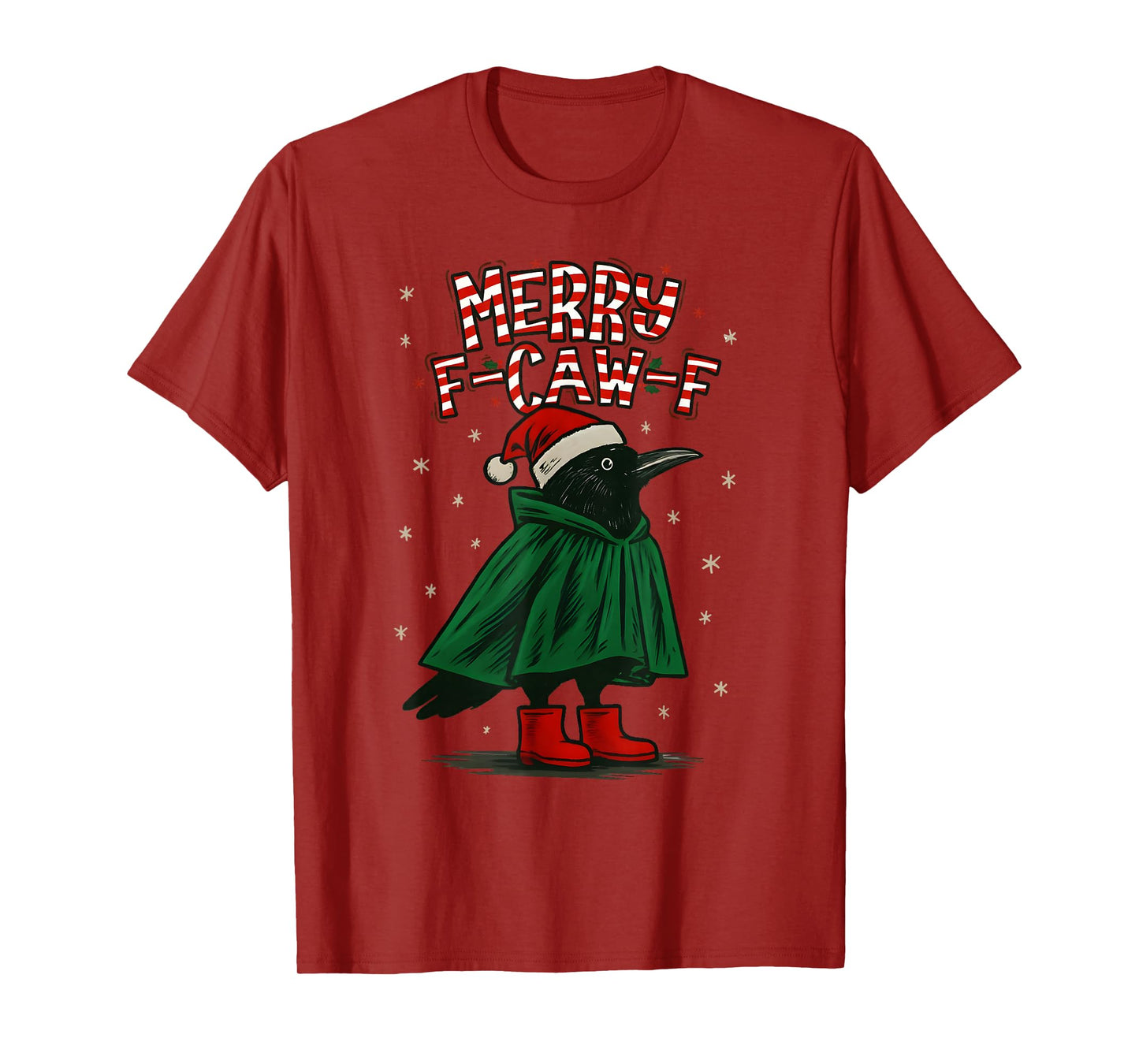 Merry Christmas F-Caw-F Crow Santa Black Bird Xmas Raven T-Shirt