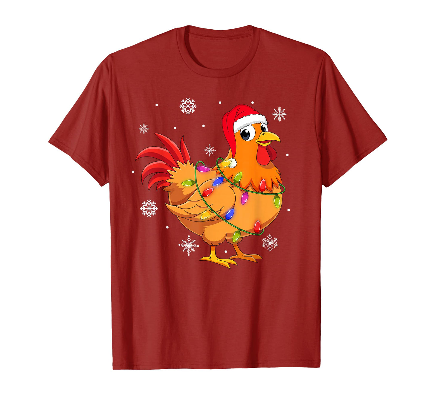 Chicken Christmas Lights Santa Hat Farm Animal Chicken Xmas T-Shirt