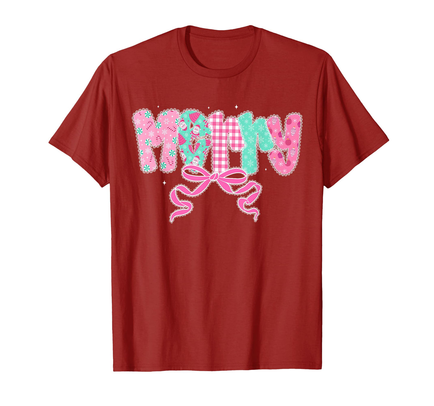 Merry Christmas Preppy Coquette Lace Bow Girl Women T-Shirt