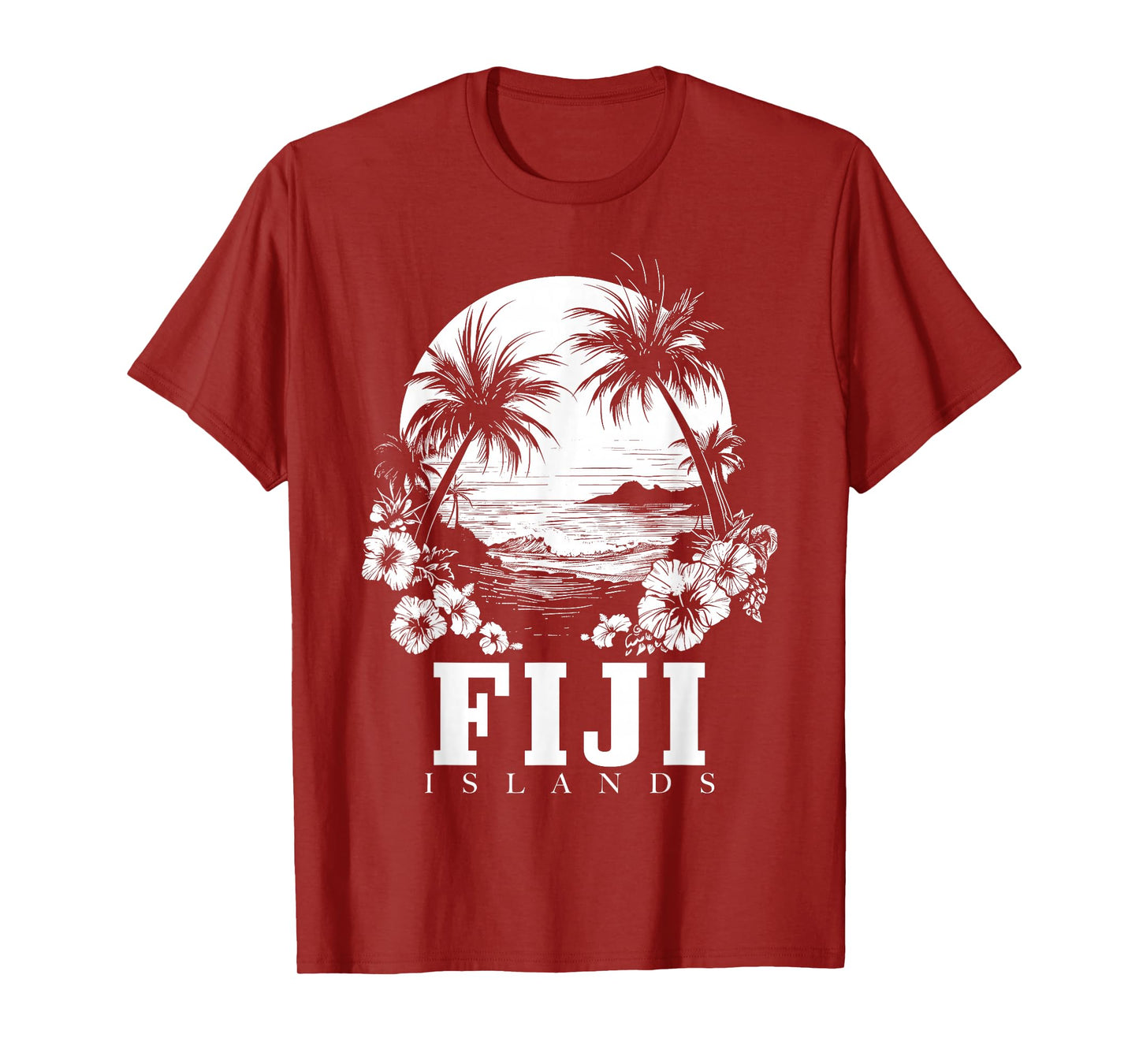 Fiji Islands Hibiscus Flowers Beach Surfer Souvenir T-Shirt