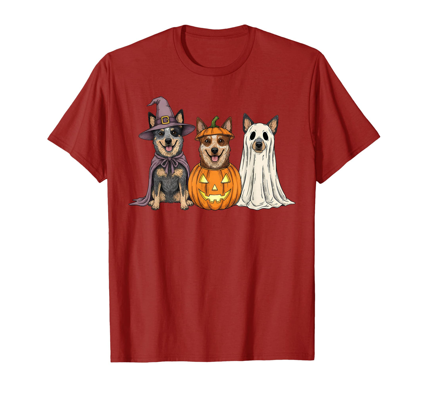 Spooky Ghost Blue Heeler Pumpkin Halloween Dog Lover T-Shirt