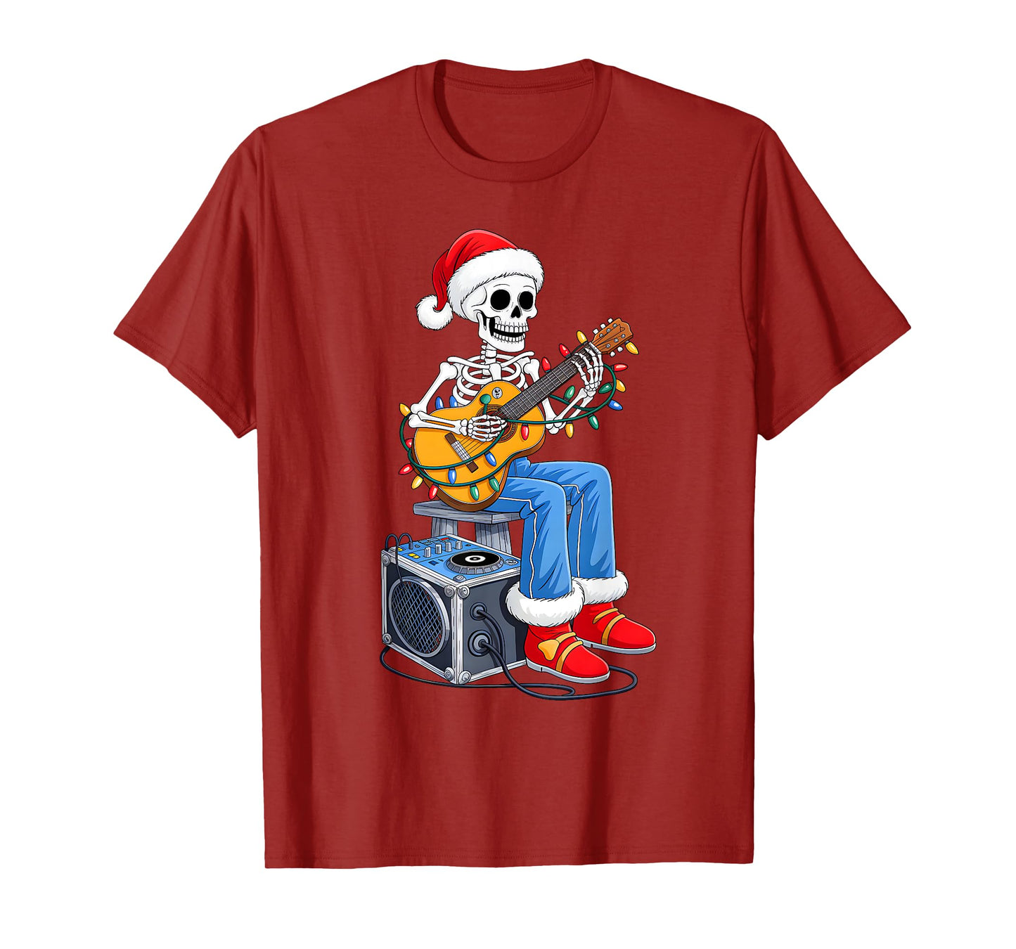 Xmas Santa Skeleton Playing Guitar Funny Christmas Boys Kids T-Shirt