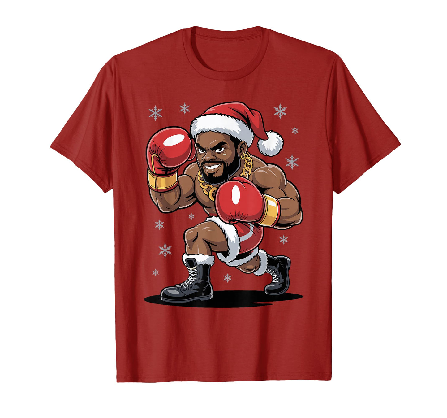 Funny Afro Santa Boxing African American Christmas Holiday T-Shirt