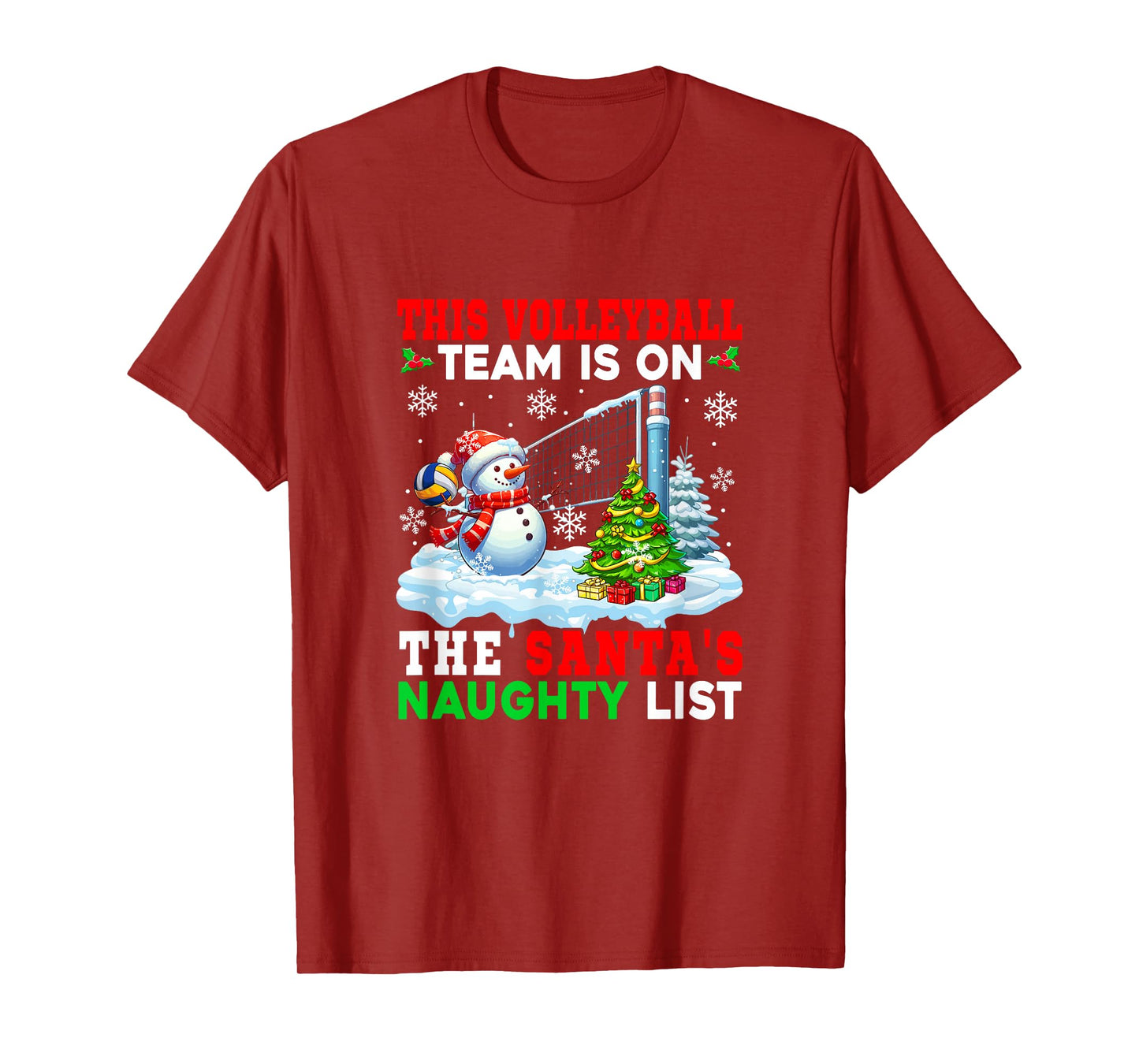 Volleyball Team is On Santa's Christmas Naughty List Snowman T-Shirt