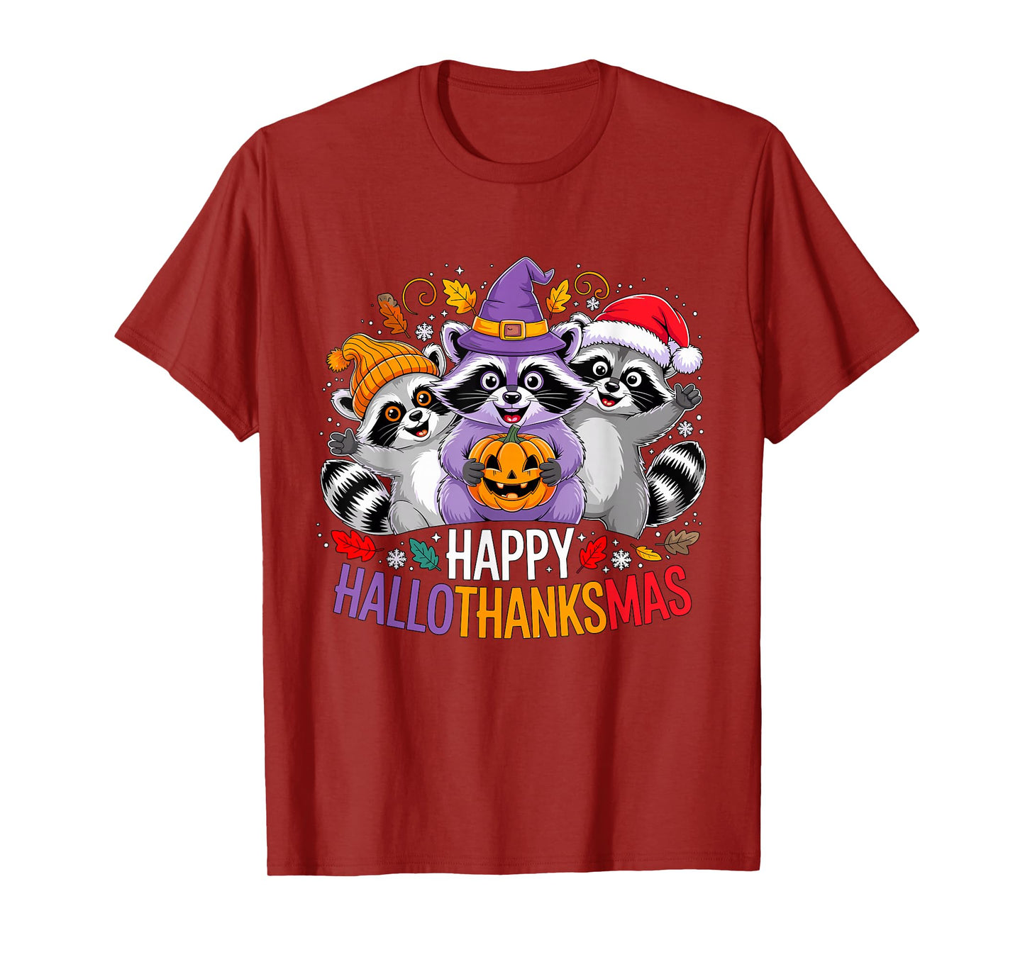 Happy Hallothanksmas Raccoon Trio Pumpkin T-Shirt