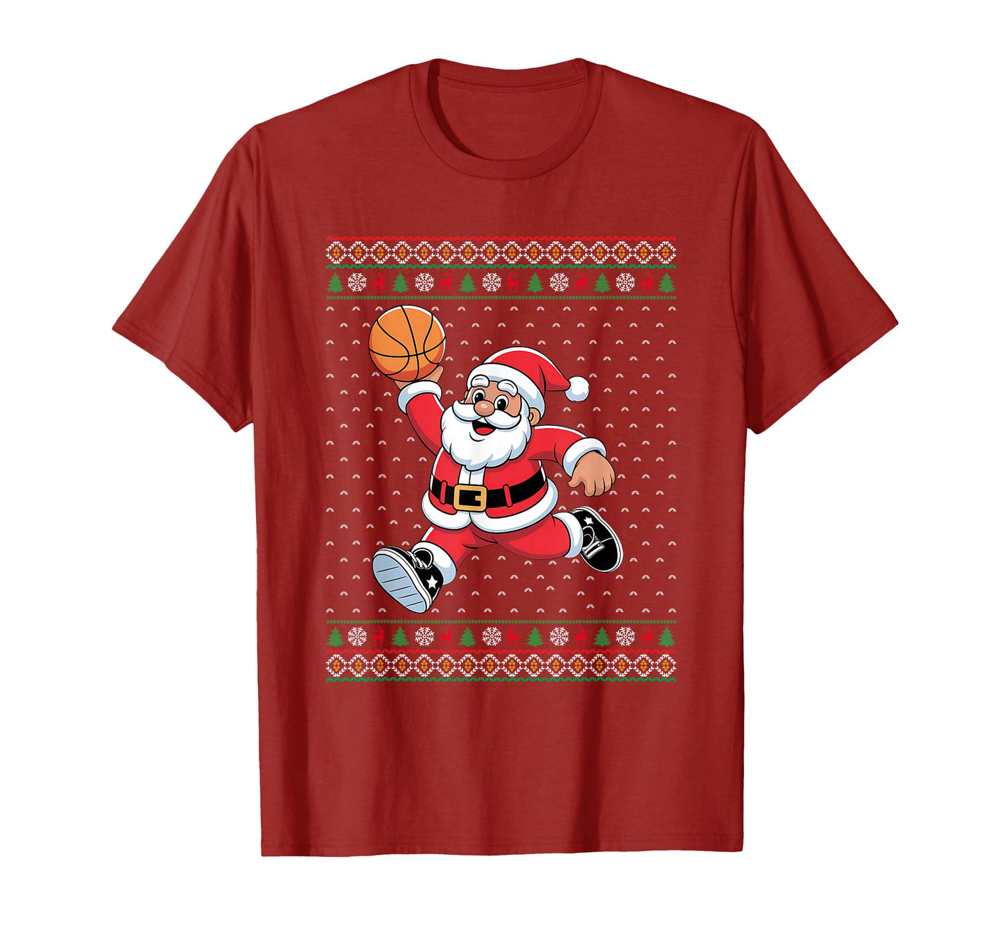 Santa Claus Playing Basketball Ugly Christmas Men Women T-Shirt
