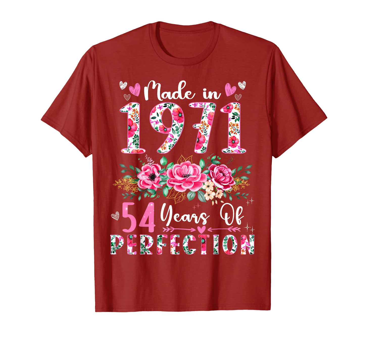 54 Year Old Made In 1971 Floral 54th Birthday Women T-Shirt
