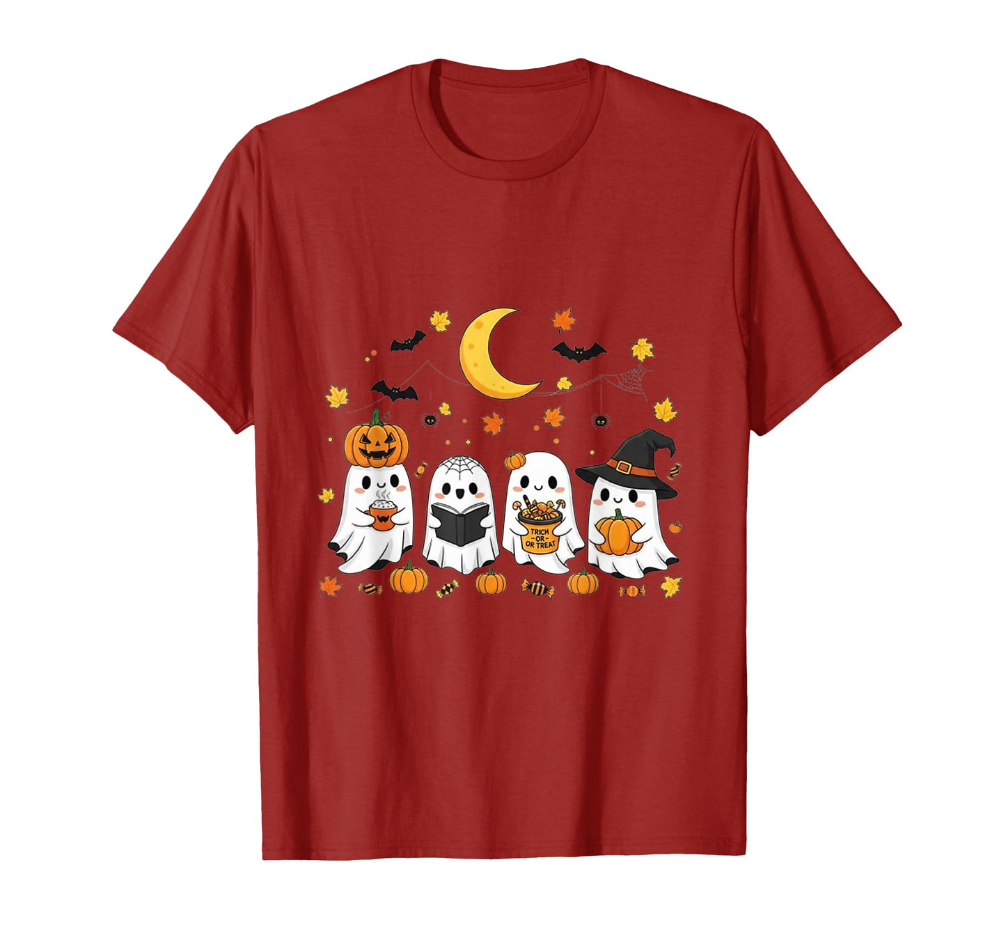 Cute Ghost Drinking Coffee Halloween Fall Ghost Book Reading T-Shirt