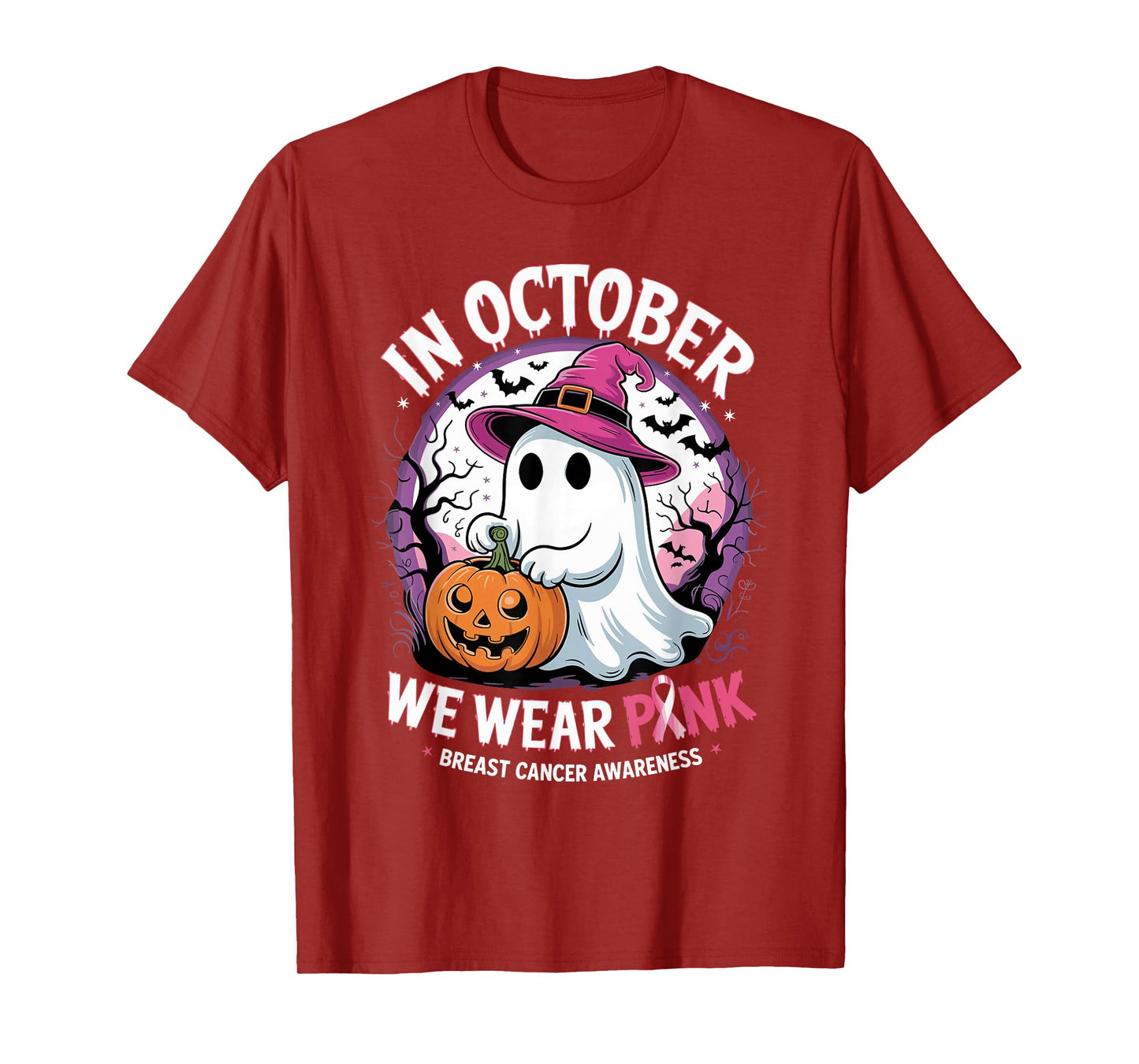 in October We Wear Pink Shirt Ghost Breast Cancer Awareness T-Shirt