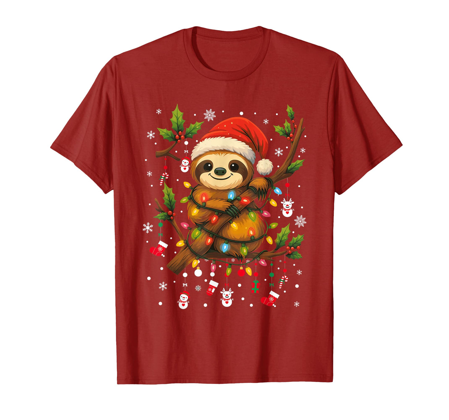 Sloths Christmas Santa Hat Xmas Lights Gifts Men Boys Kids T-Shirt