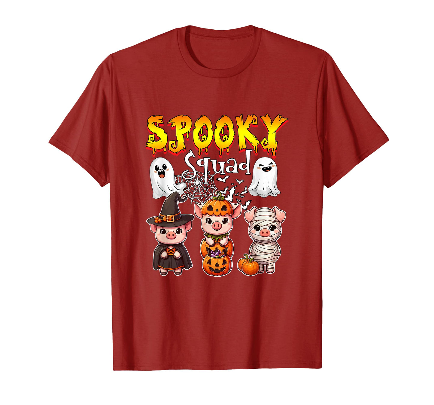 Spooky Halloween Squad Three Cute Pigs Cosplay Witch T-Shirt