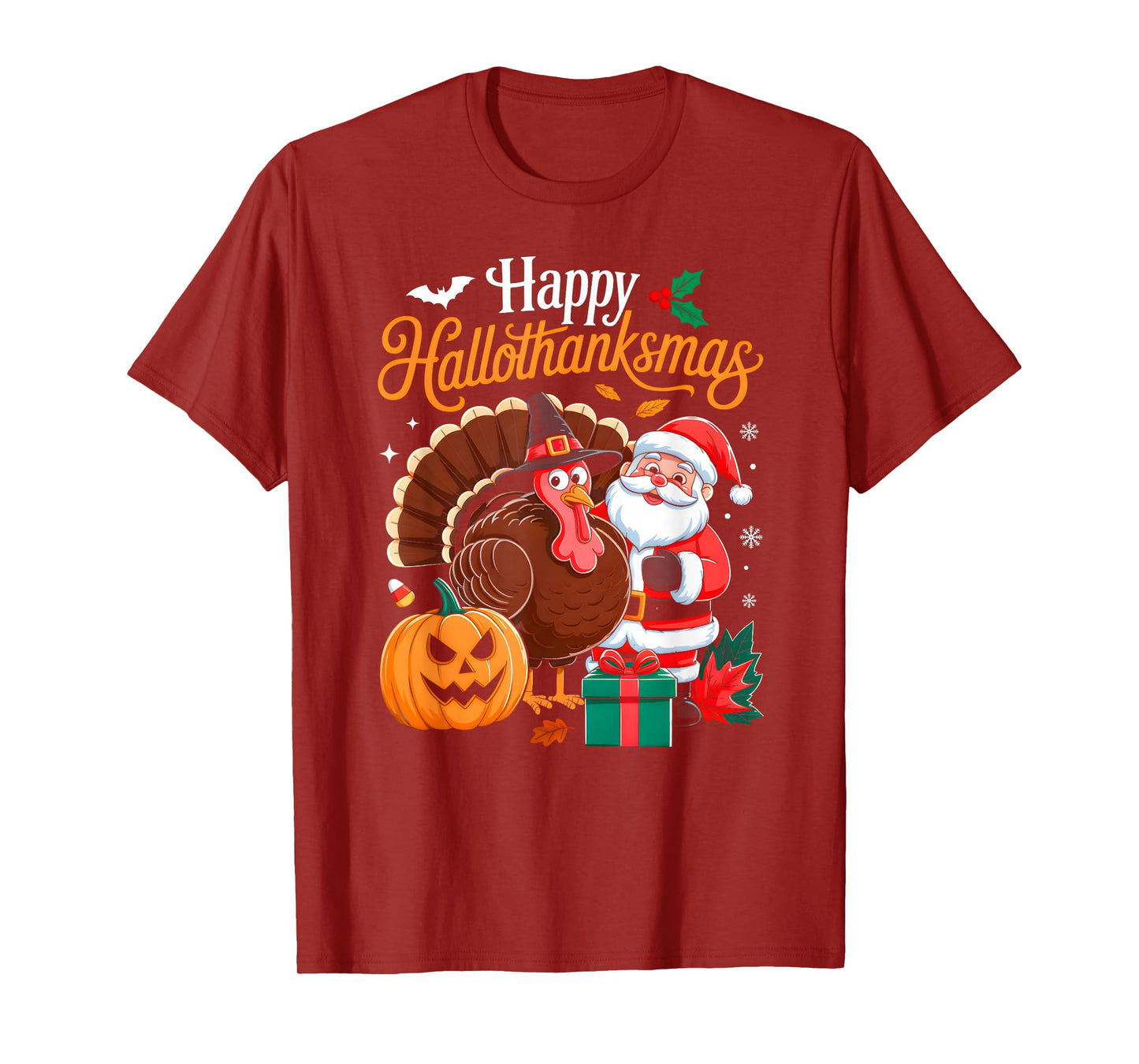 Happy Hallothanksmas Funny Halloween Thanksgiving Christmas T-Shirt