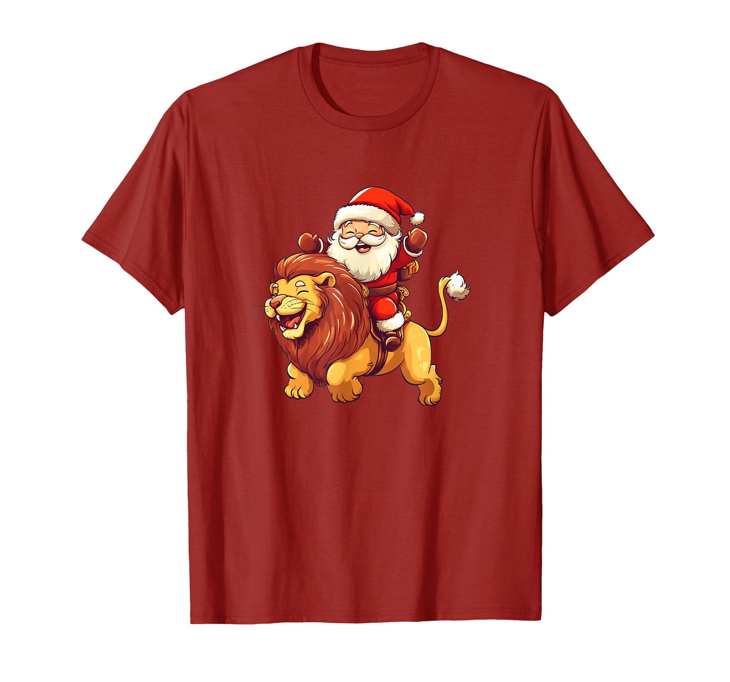 Funny Santa Claus Rides a Festive Lion for Christmas Days T-Shirt