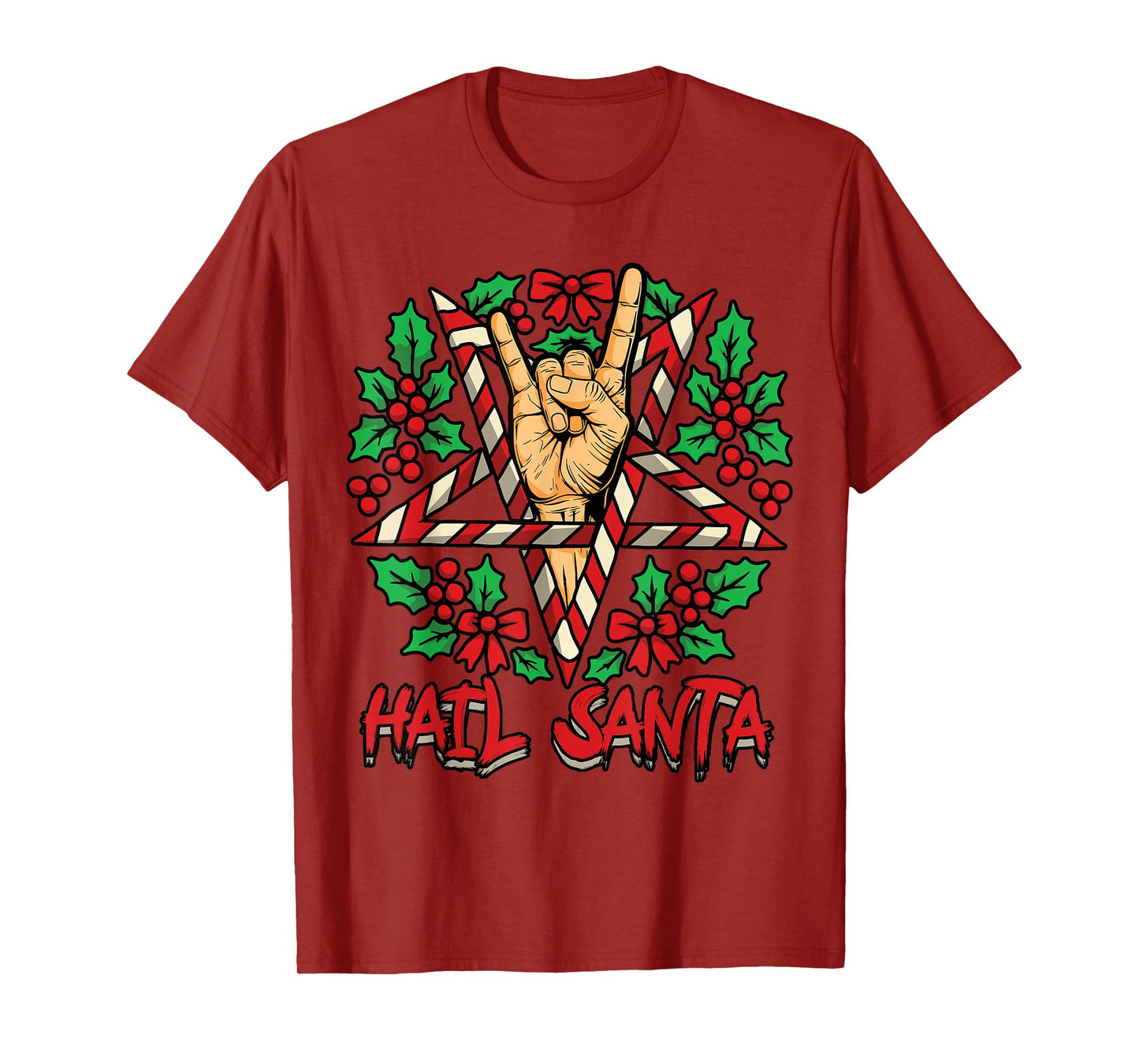 Hail Santa Pagan Solstice Gothic Metal Christmas Rock Roll T-Shirt
