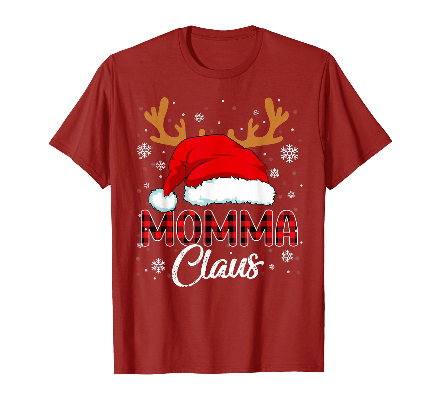 Momma Claus Santa Hat Christmas Red Plaid Matching Family T-Shirt
