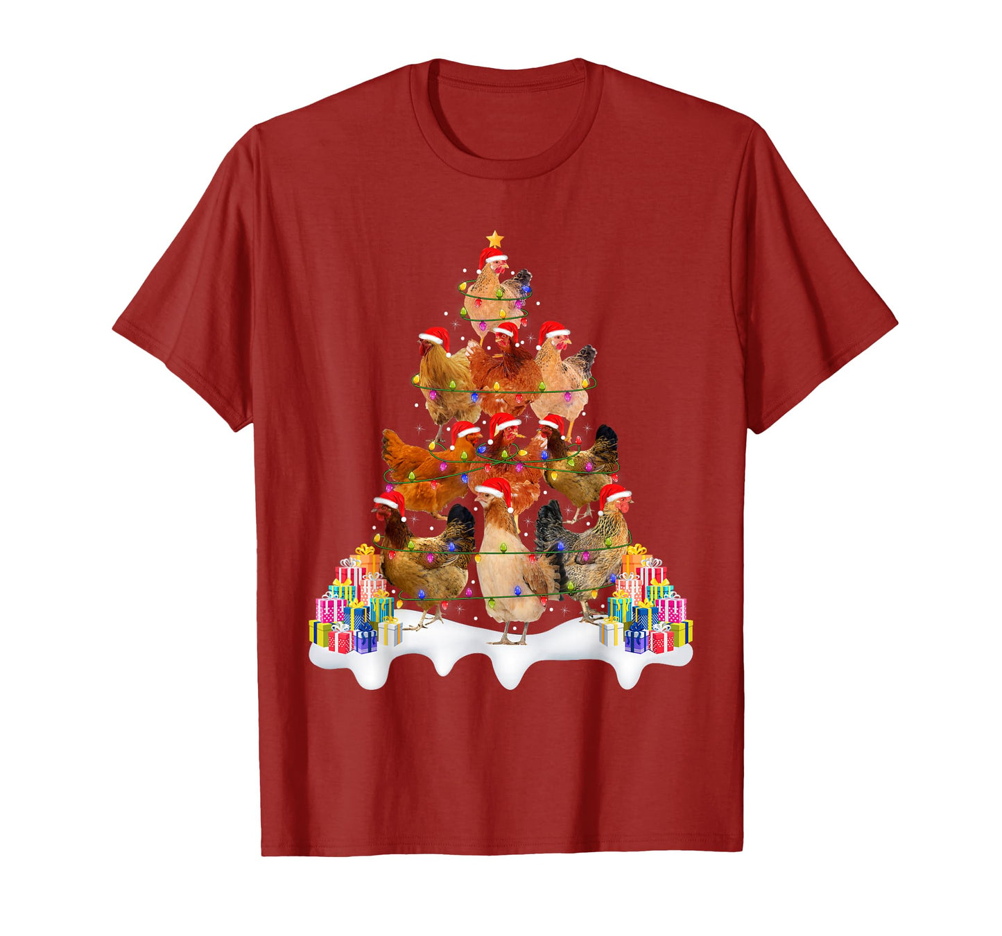Chicken Christmas Tree Lights Funny Farm Animal Chicken Xmas T-Shirt