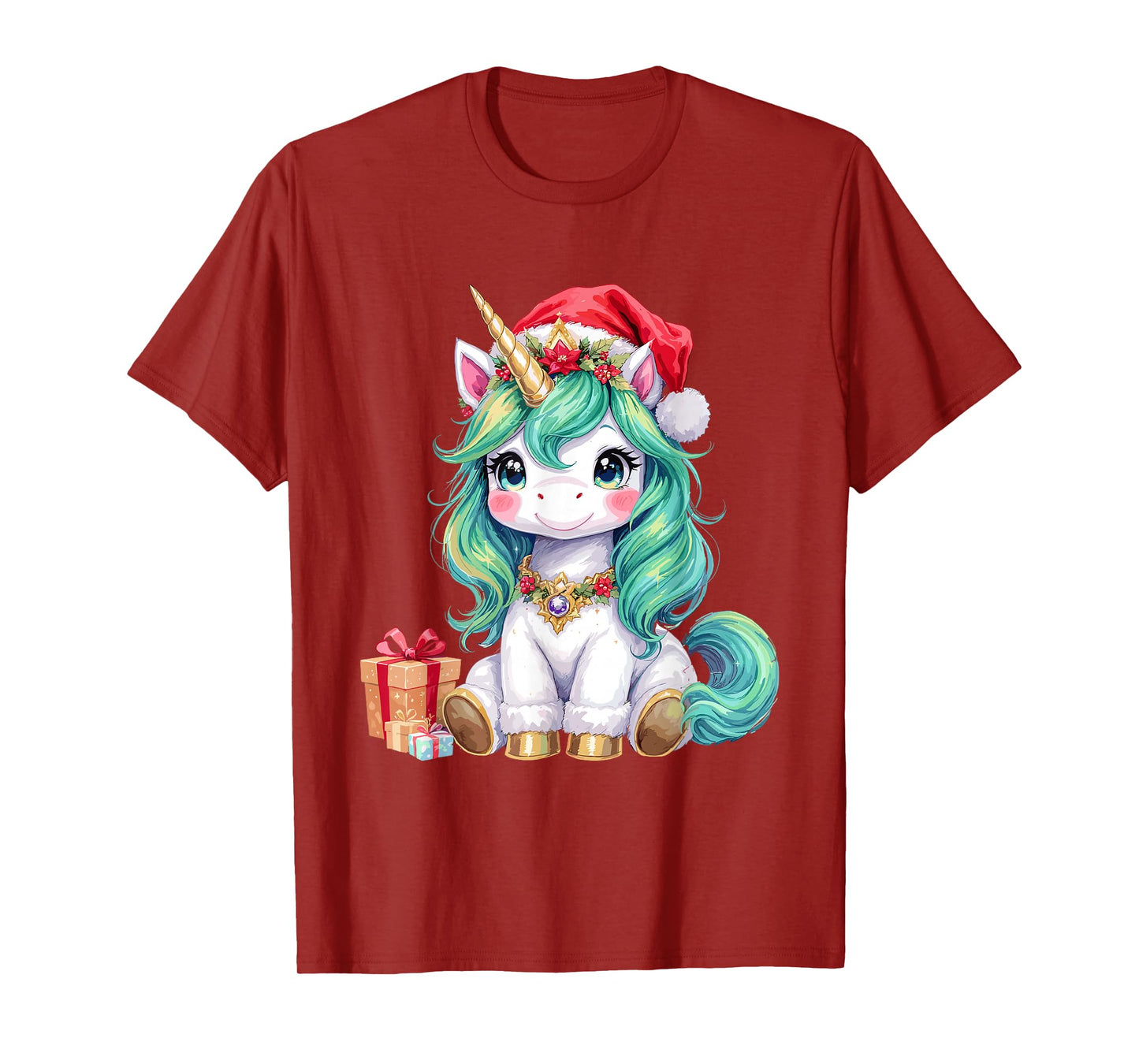 Cute Unicorn Magical Christmas Girls Kids Santa Xmas T-Shirt
