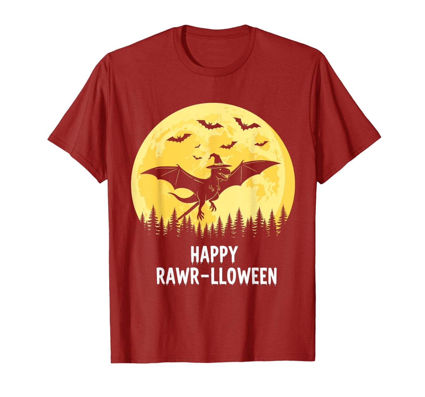 Happy Rawr-lloween Funny Halloween T Rex Flying Witch T-Shirt