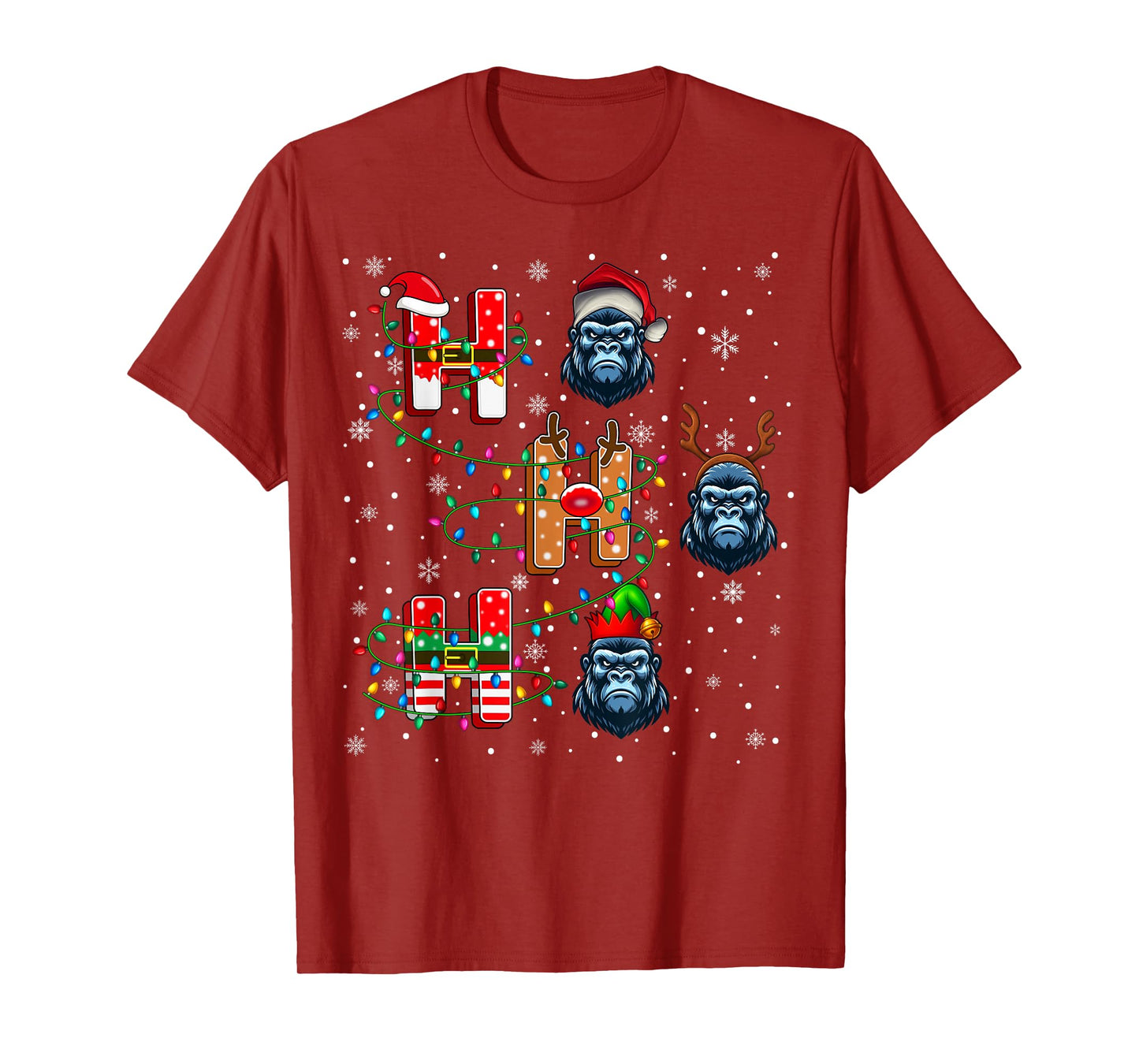 Ho Ho Ho Santa Reindeer Hat Elf Gorilla Animal Christmas T-Shirt