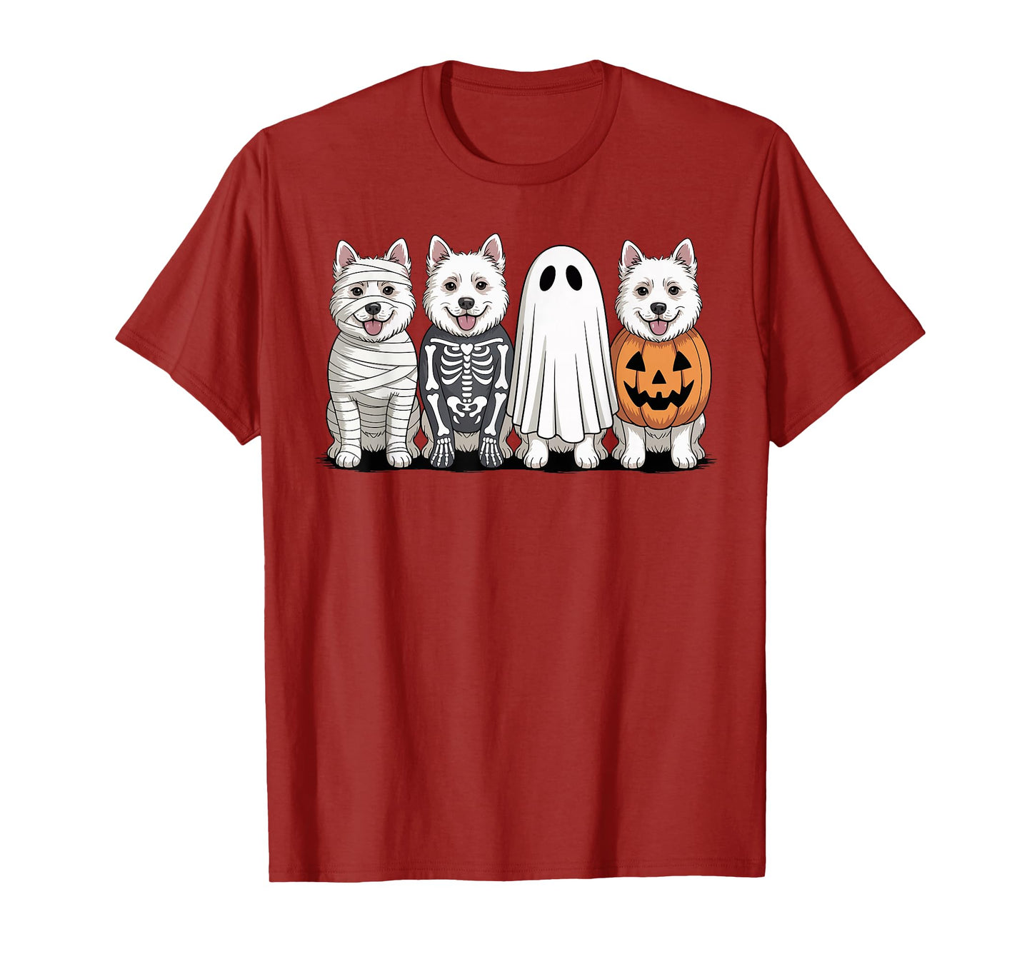 Spooky Ghost American Eskimo Dog Pumpkin Halloween Skeleton T-Shirt
