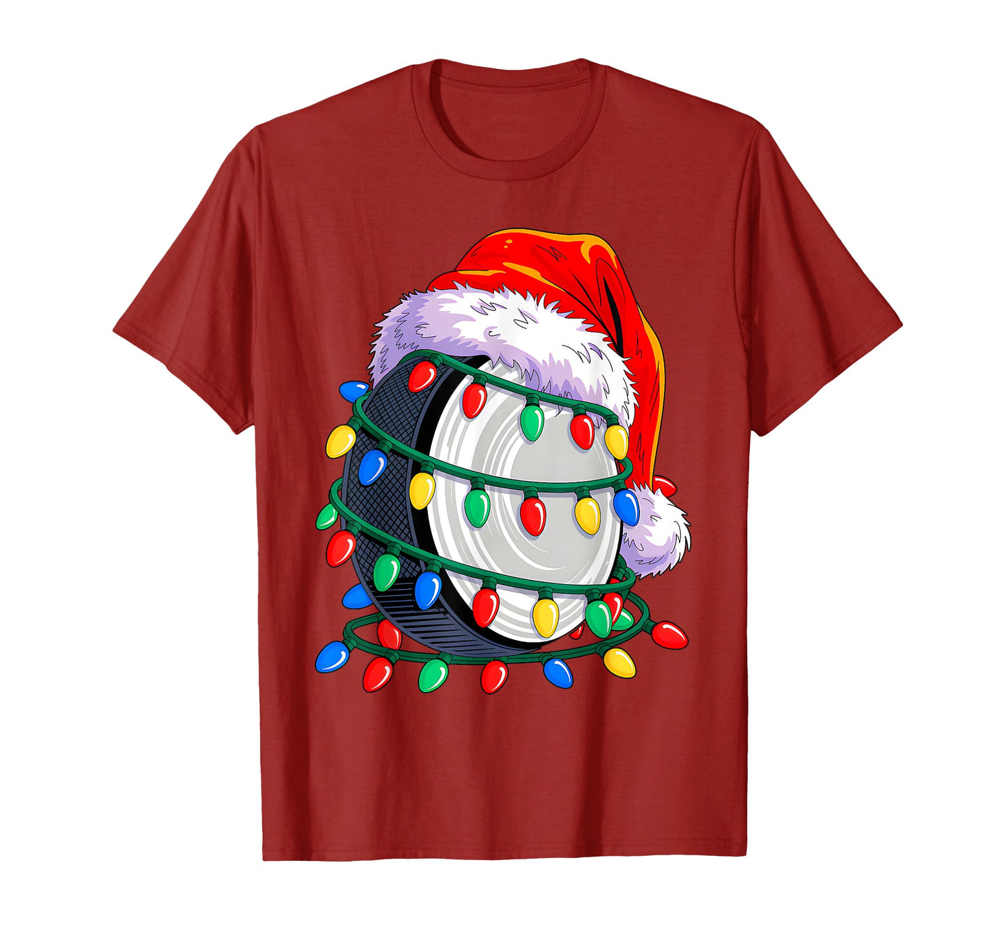 Hockey Santa Hat Christmas Squad Hockey Lover Xmas Lights T-Shirt