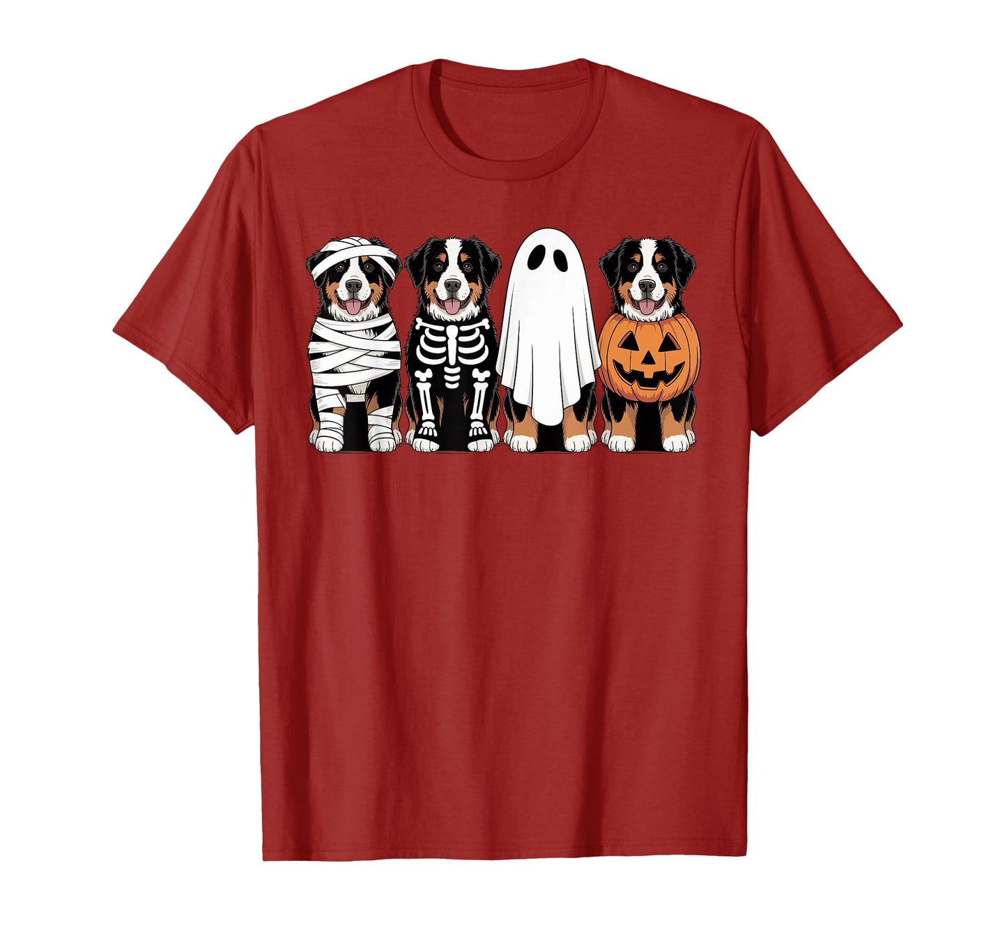 Spooky Ghost Bernese Mountain Dog Pumpkin Halloween Skeleton T-Shirt