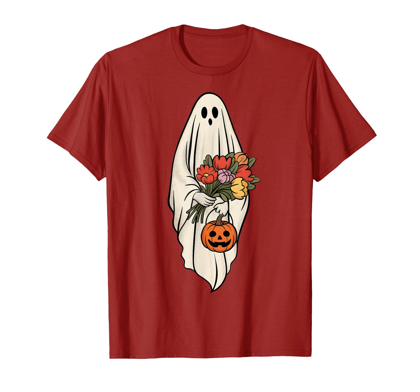 Vintage Ghost Boo Floral Pumpkin Halloween Women Kids Girls T-Shirt