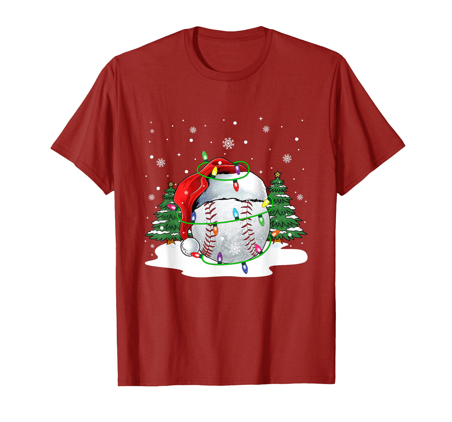 Baseball Christmas Santa Sports Xmas Lights Santa Hat Men T-Shirt