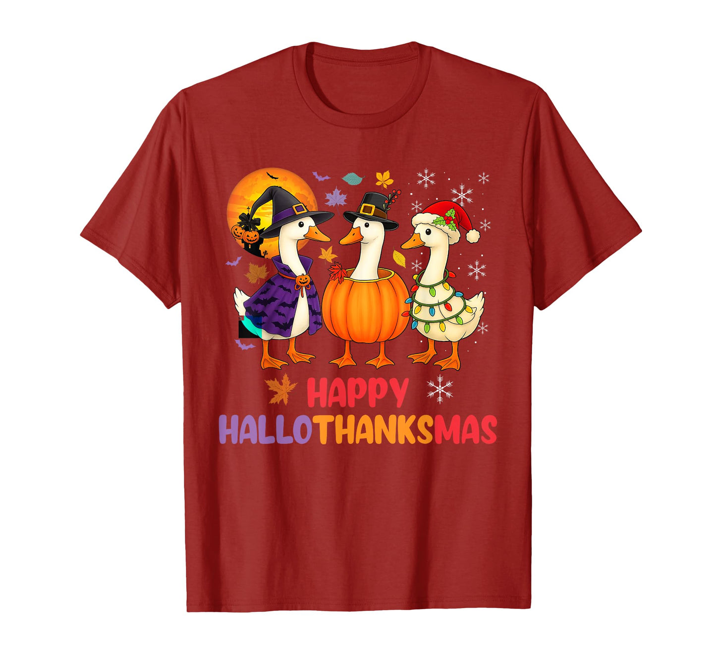 Happy Hallothanksmas Goose Halloween Thanksgiving Xmas T-Shirt