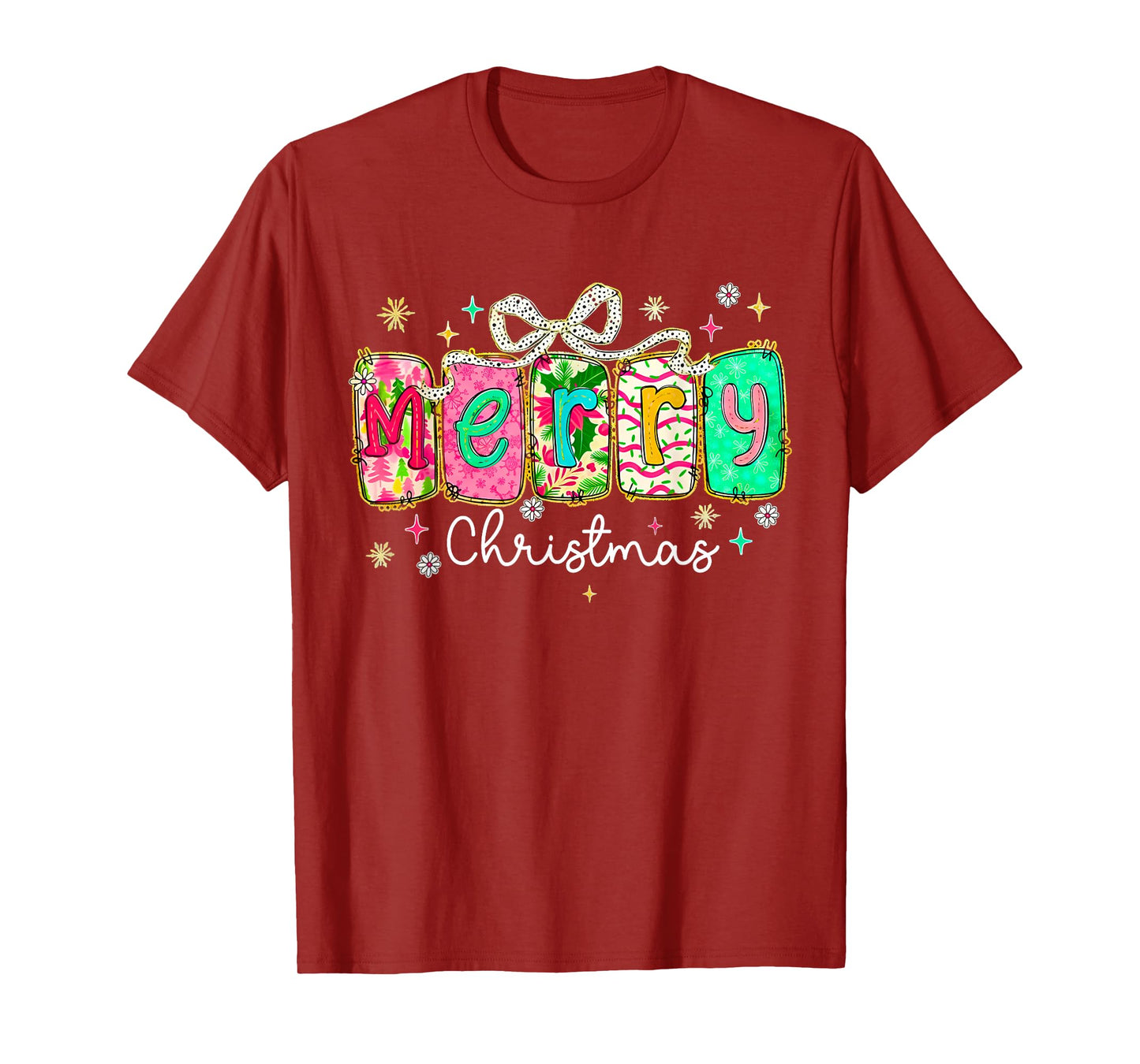 Merry Christmas Tree Coquette Bow Merry and Bright Girl T-Shirt