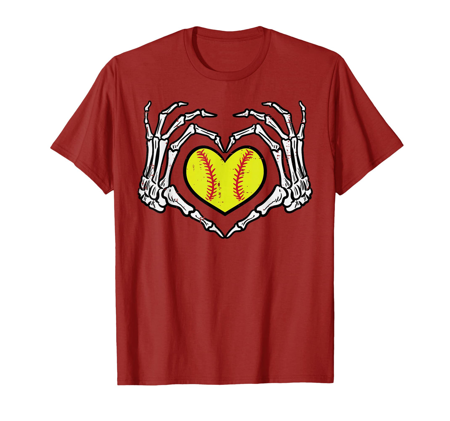 Halloween Softball Heart Skeleton Hands Costume Women Girls T-Shirt