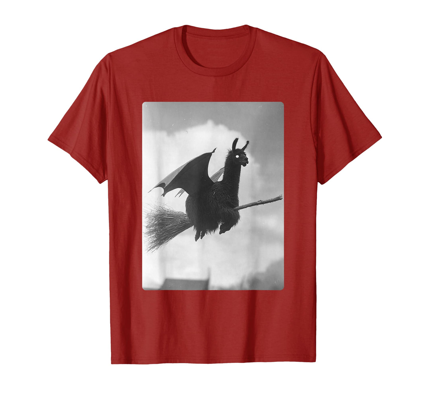 Gothic Llama Witch Broom Bat Wings Spooky Halloween Animal T-Shirt