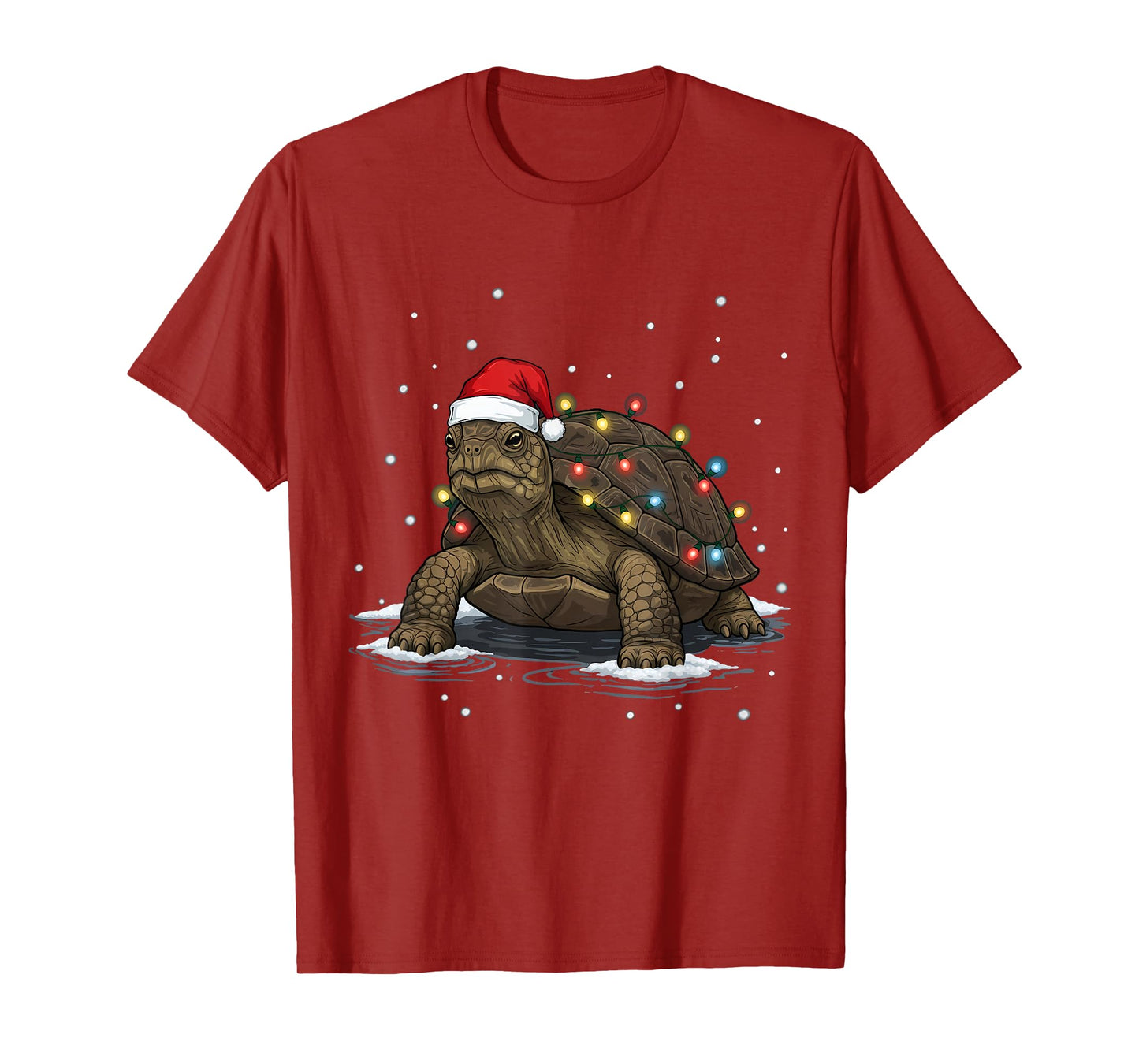 Festive Christmas Turtle with Santa Hat and Holiday Lights T-Shirt
